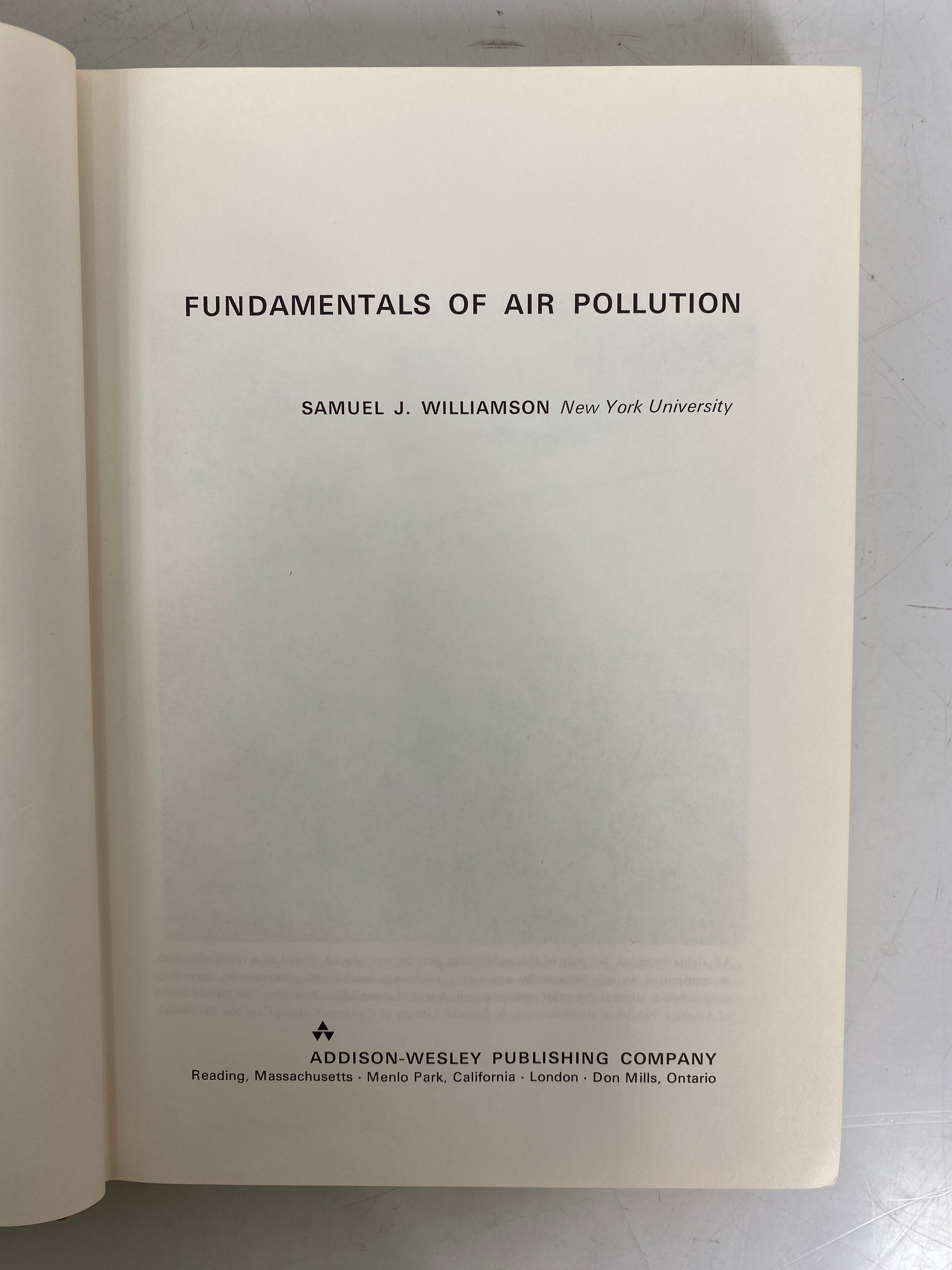 Fundamentals of Air Pollution Samuel Williamson 1973 Vintage HC Textbook