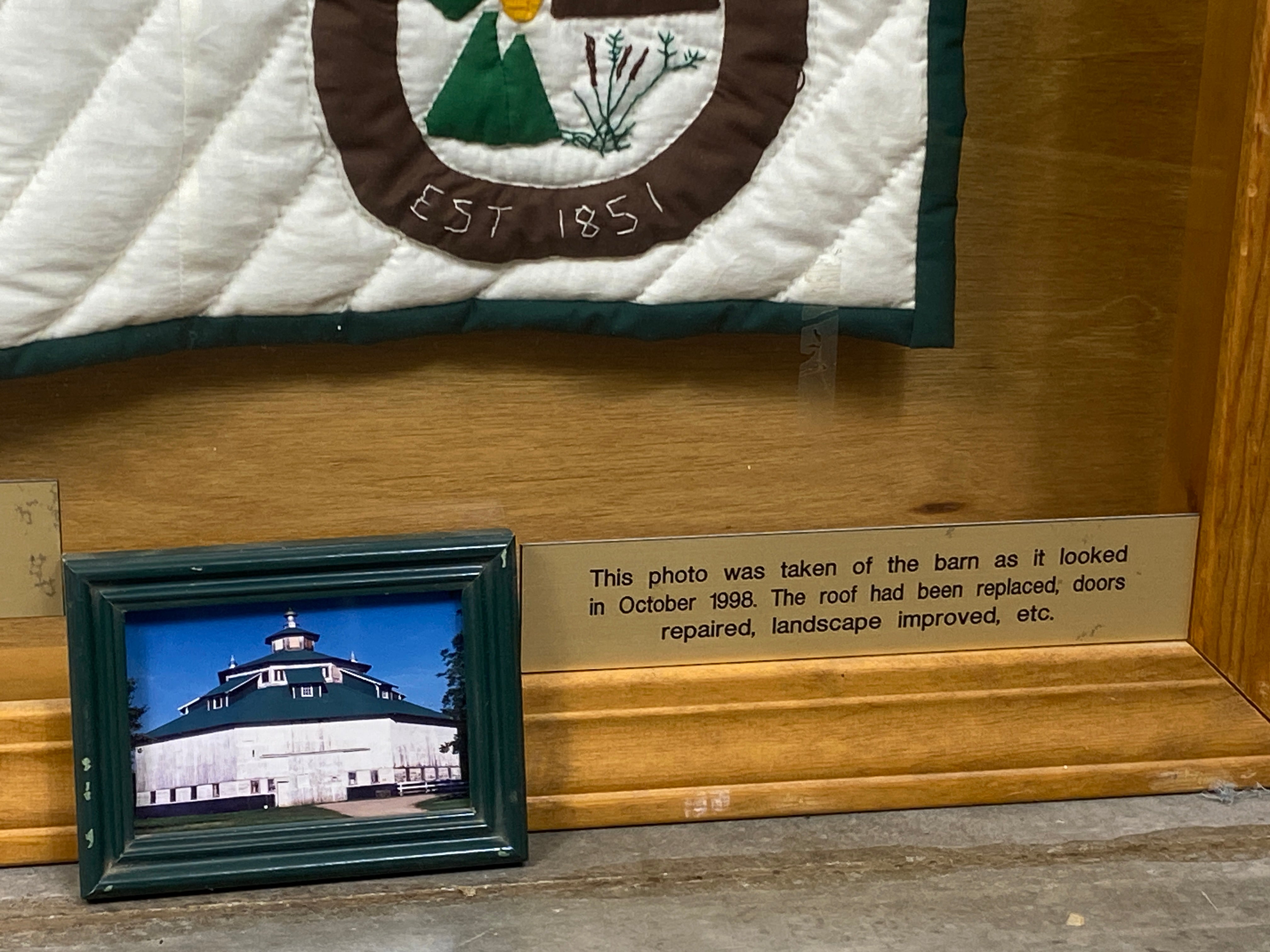 Framed Stitched Quilt of Octagon Barn by G.A. Cook with 3 Photos