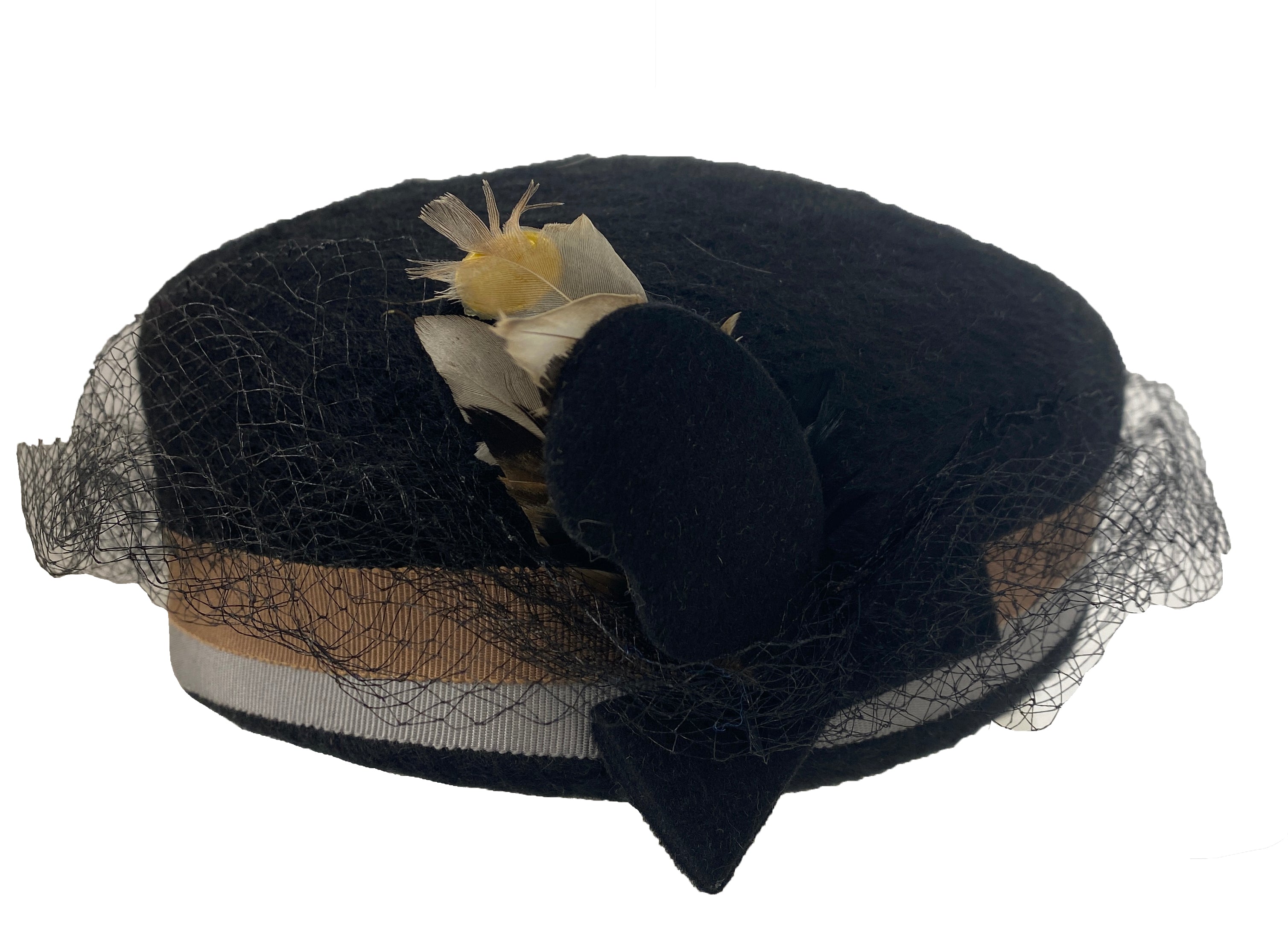 Vintage Chafeaux Louise Black Fur Pillbox Hat with Veil Detail