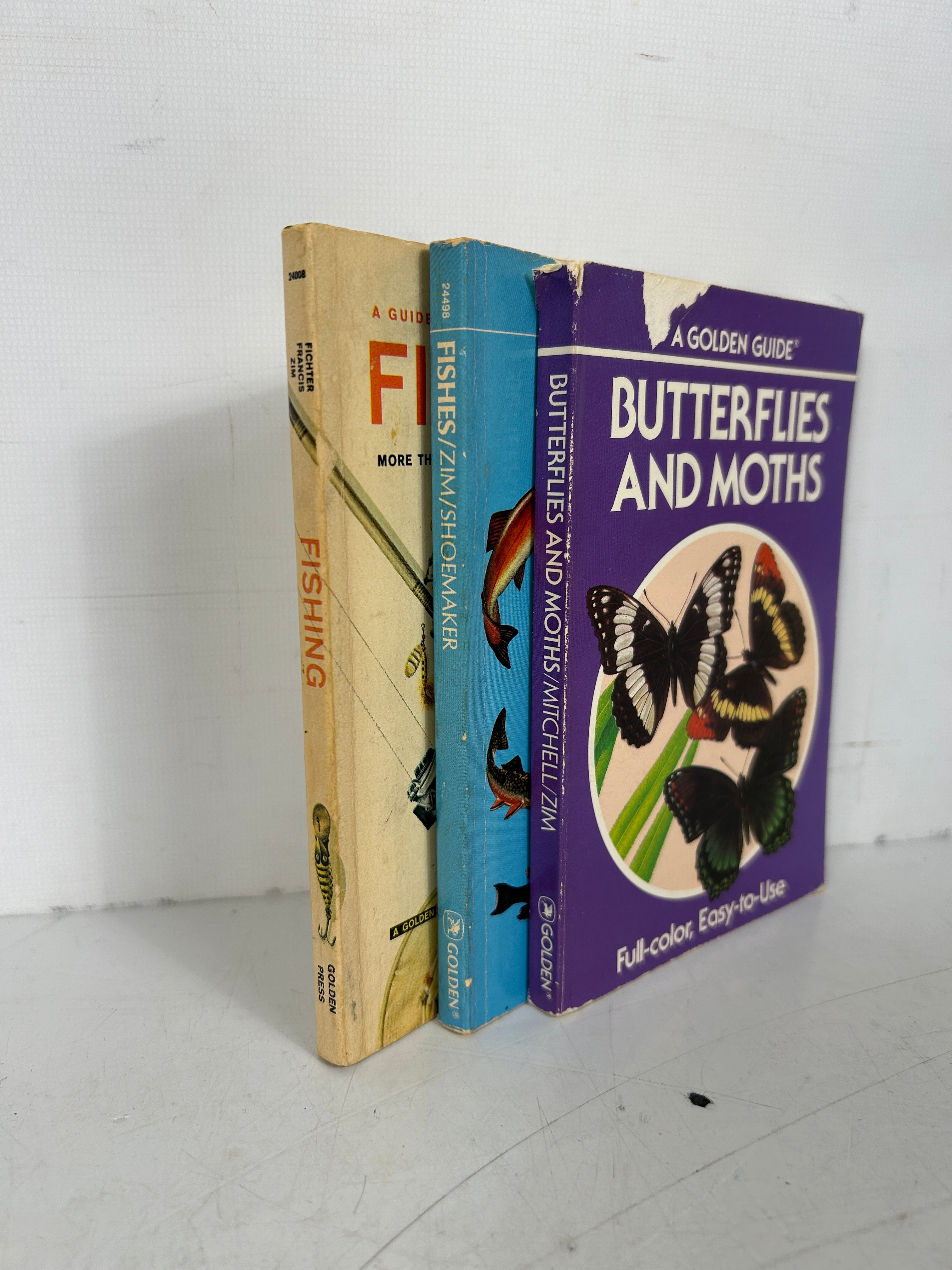 Lot of 3 Vintage "A Golden Guide" Books ~BUTTERFLIES & MOTHS, FISHES, FISHING