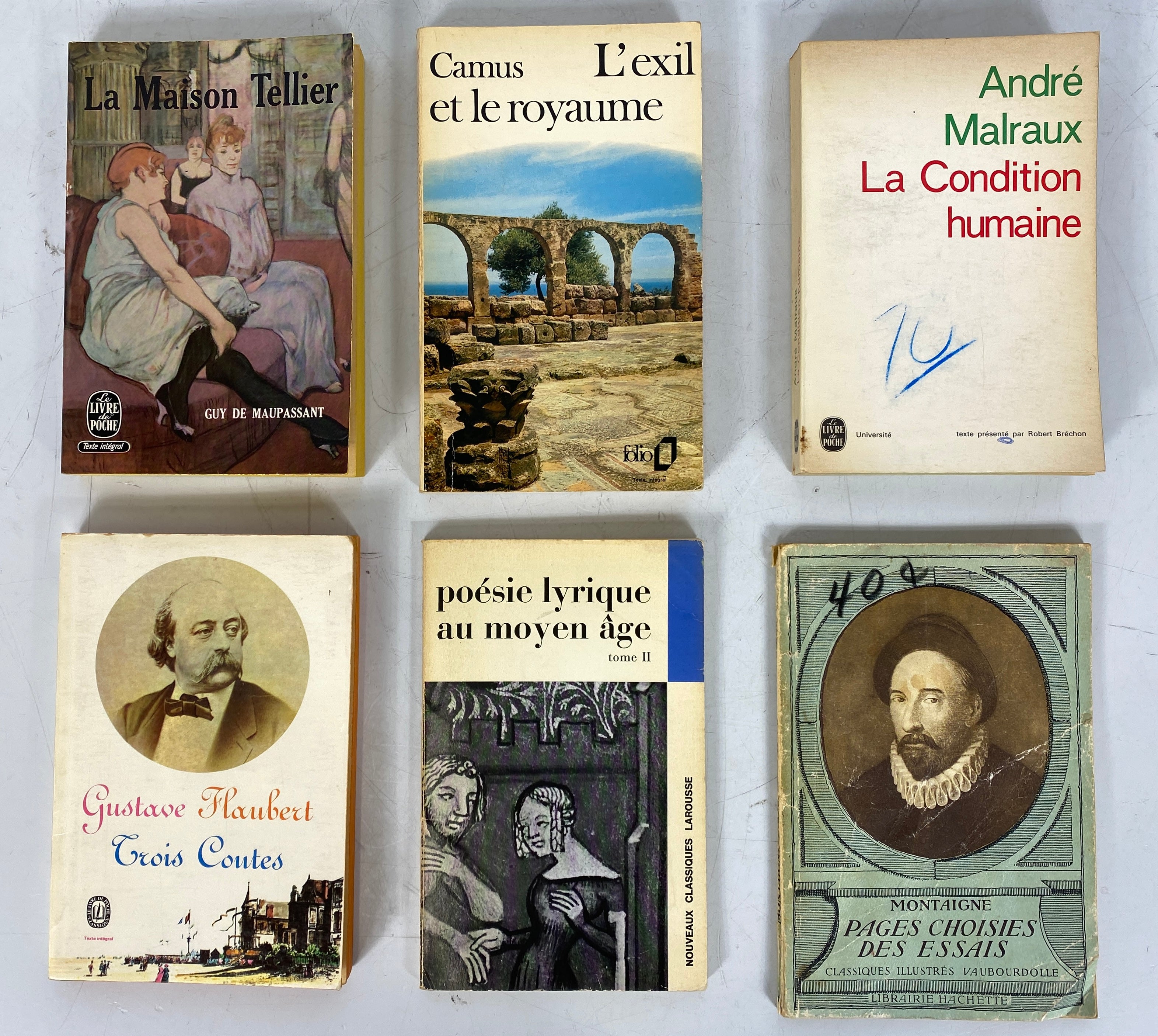 Lot of 6 Vintage French Language Classics: Maupassant/Camus/Malraux SC