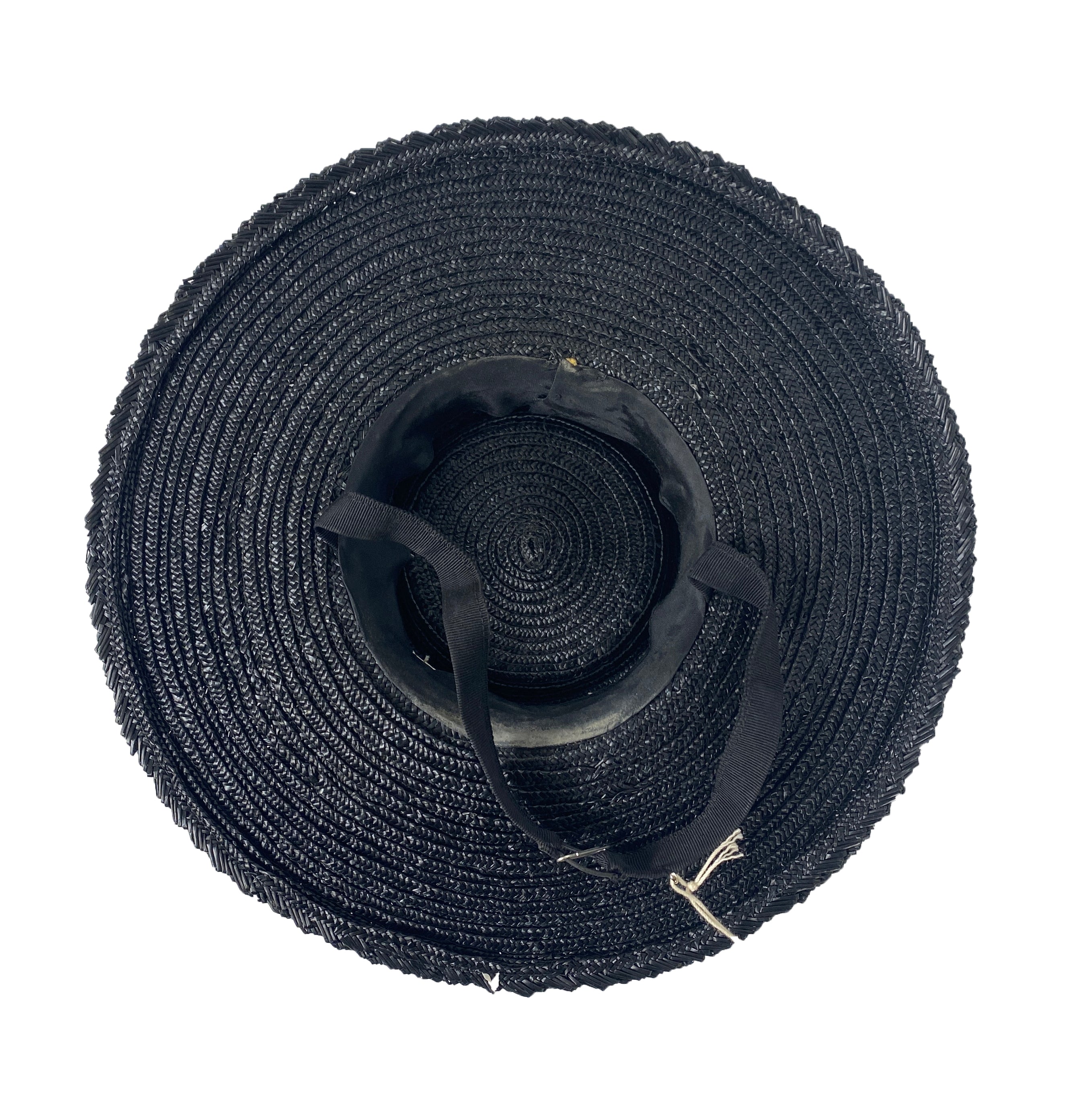 Vintage Black Straw Hat with White Ribbon