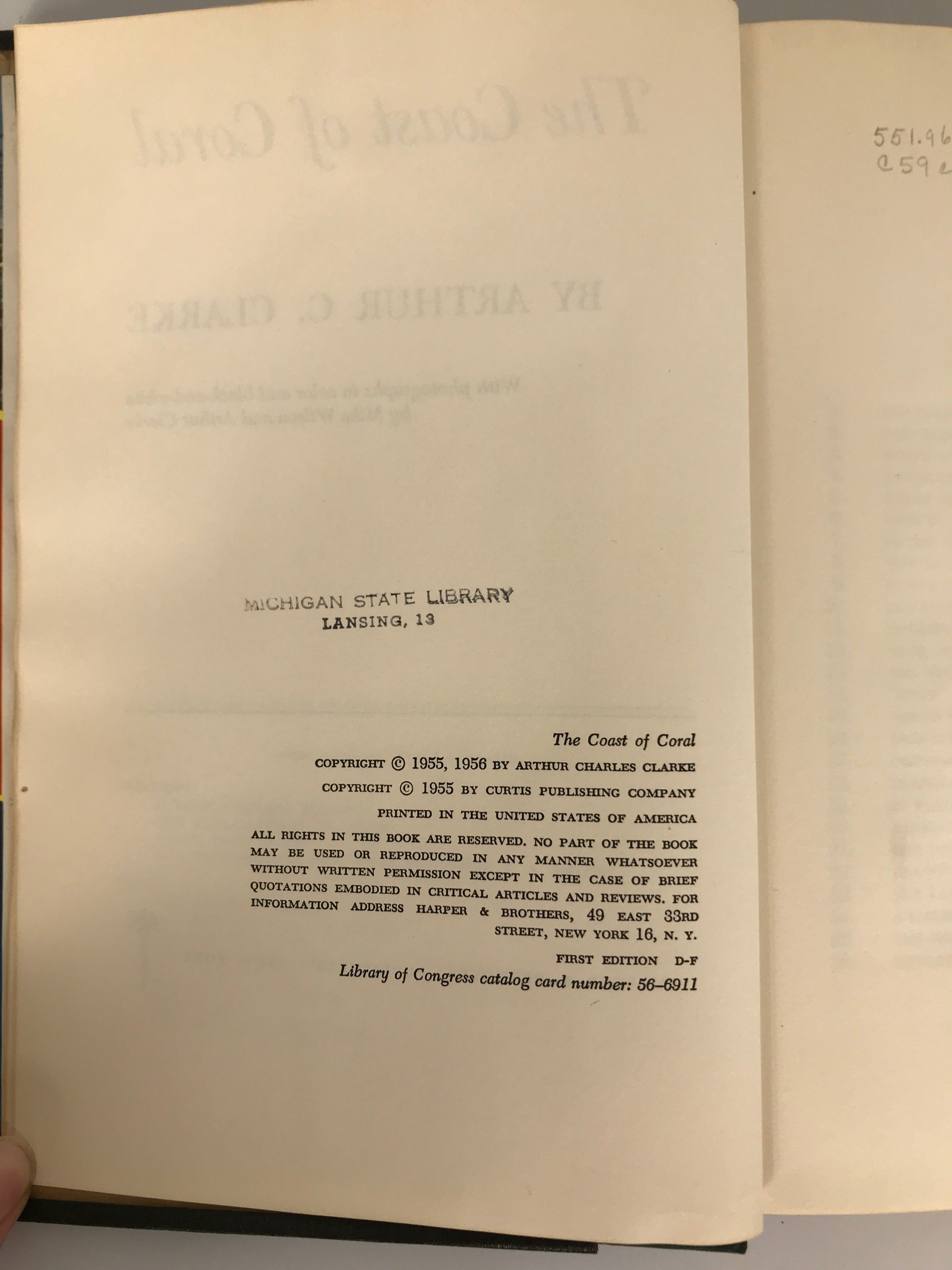 The Coast of Coral by Arthur Clarke 1956 First Edition HC DJ Ex-Lib
