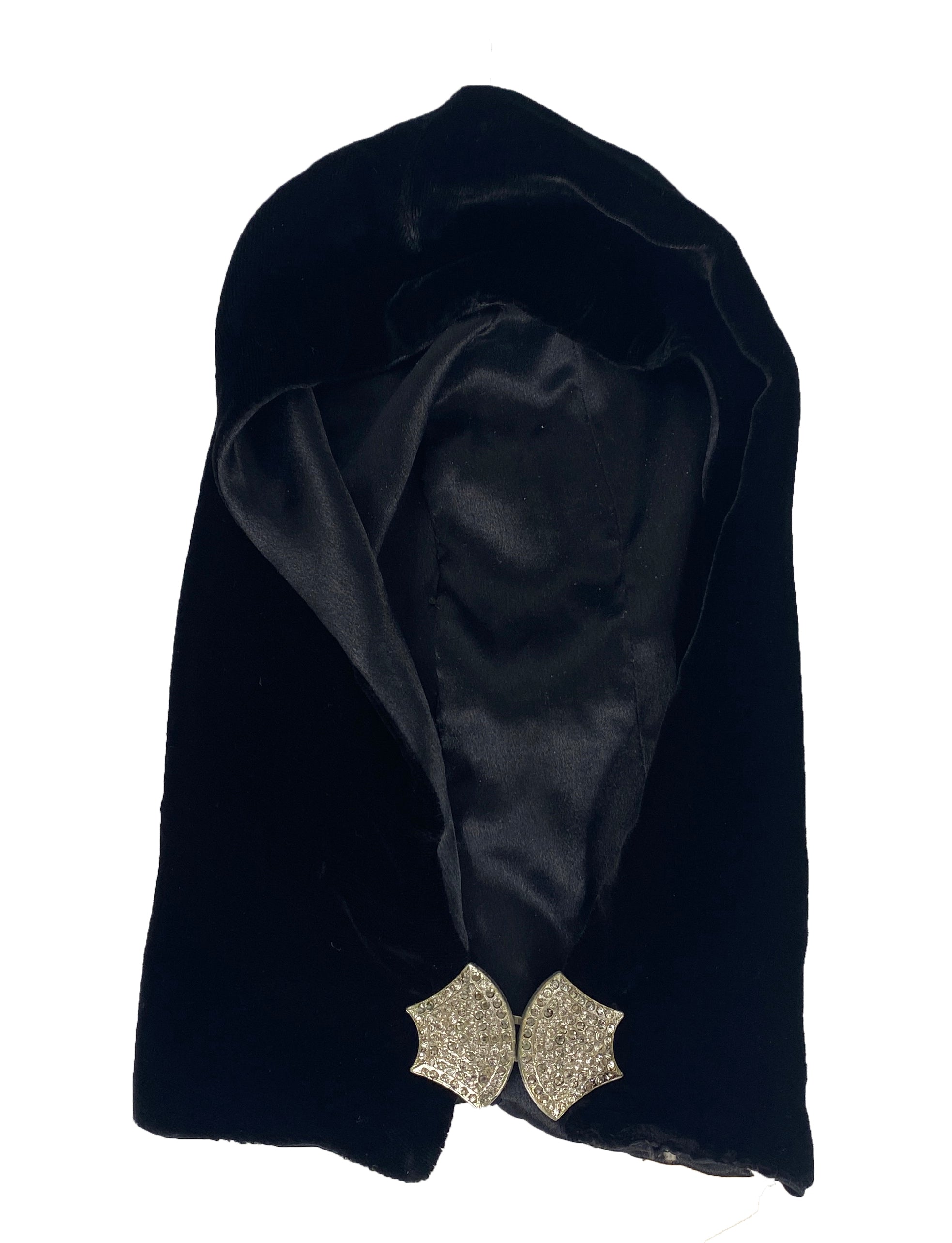 Vintage Black Velvet Hood with Art Deco Clasp