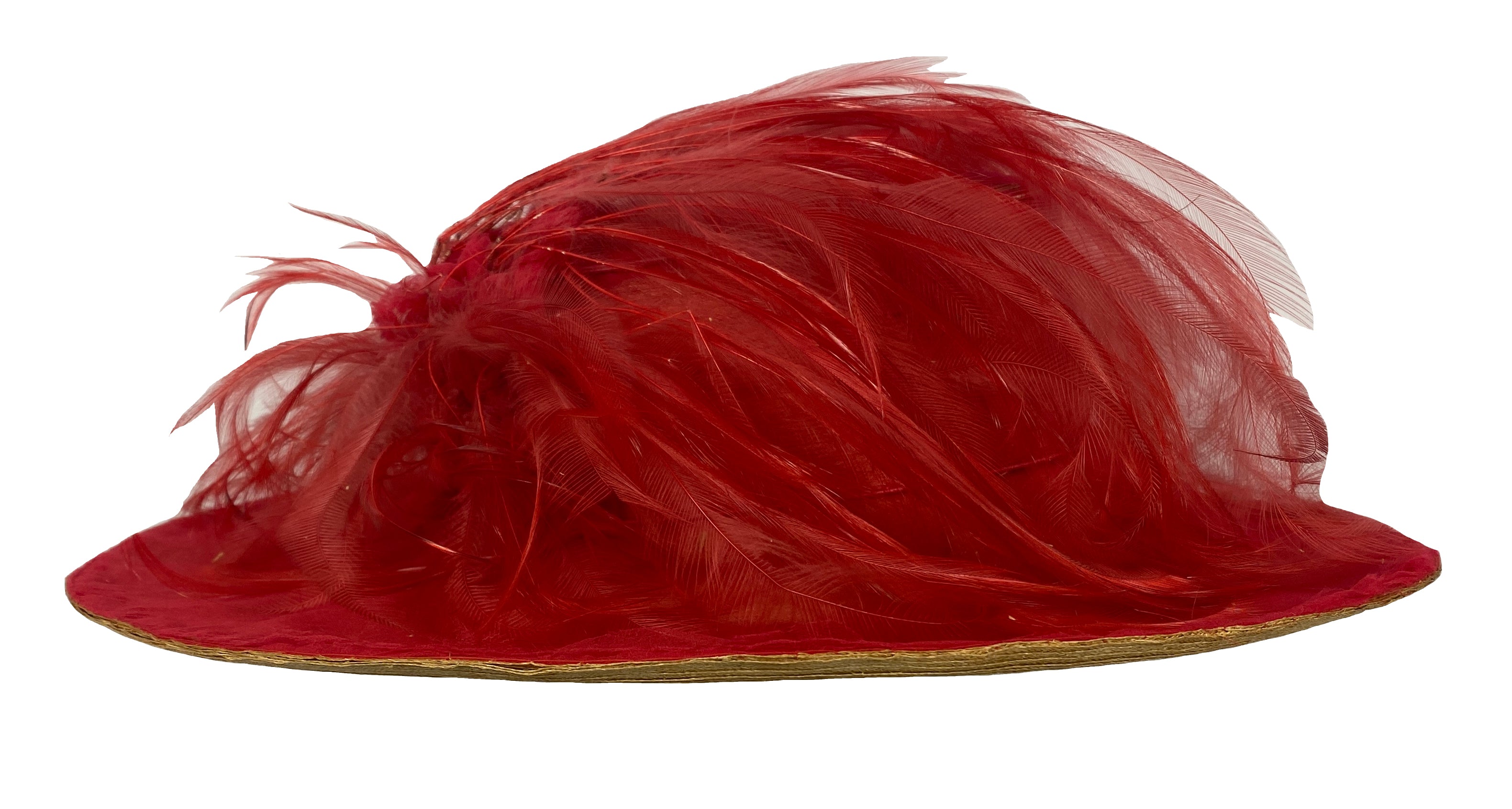 Vintage Red Straw Hat with Red Feather Details