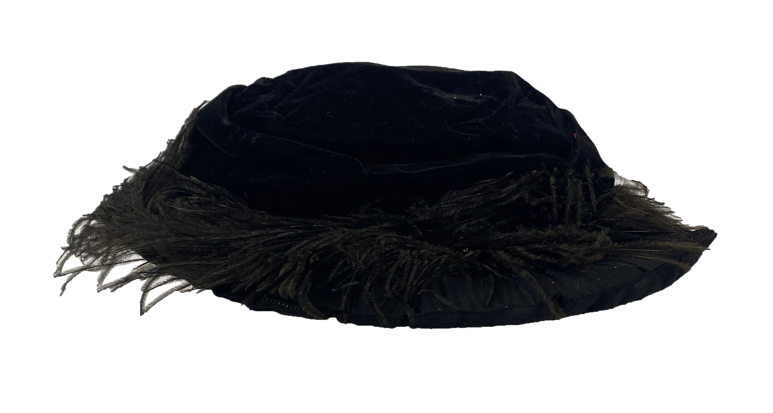 Vintage Suelda Hats Black Velvet Hat with Feather Details