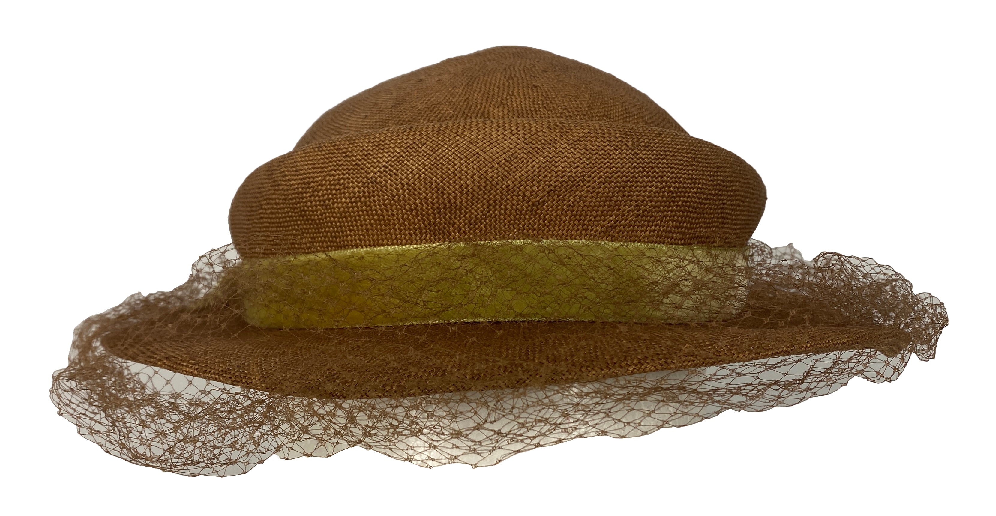 Vintage Brown Bonnet Hat with Lace Detail