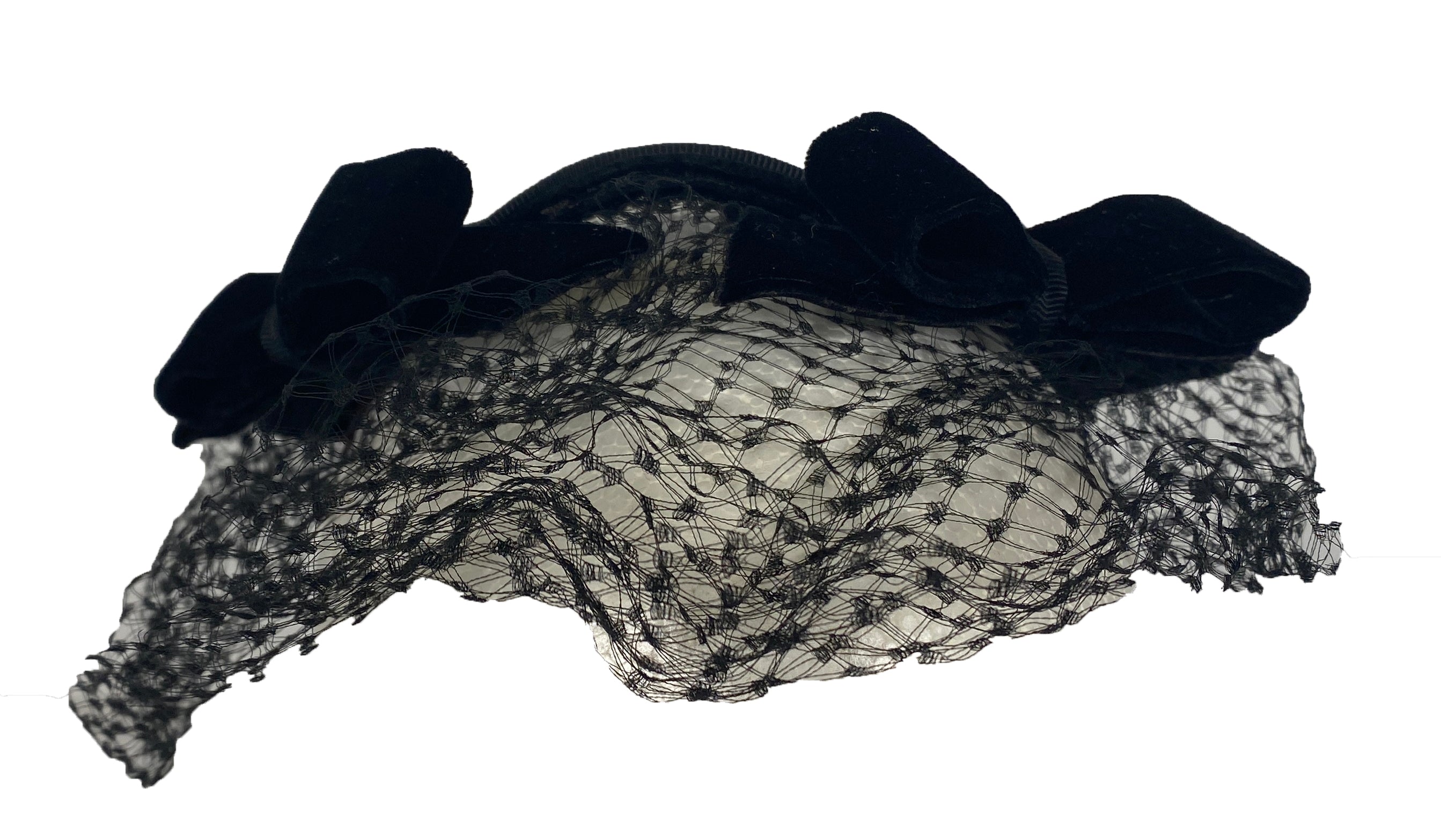 Vintage Daree Black Velvet Half Hat with Veil Detail