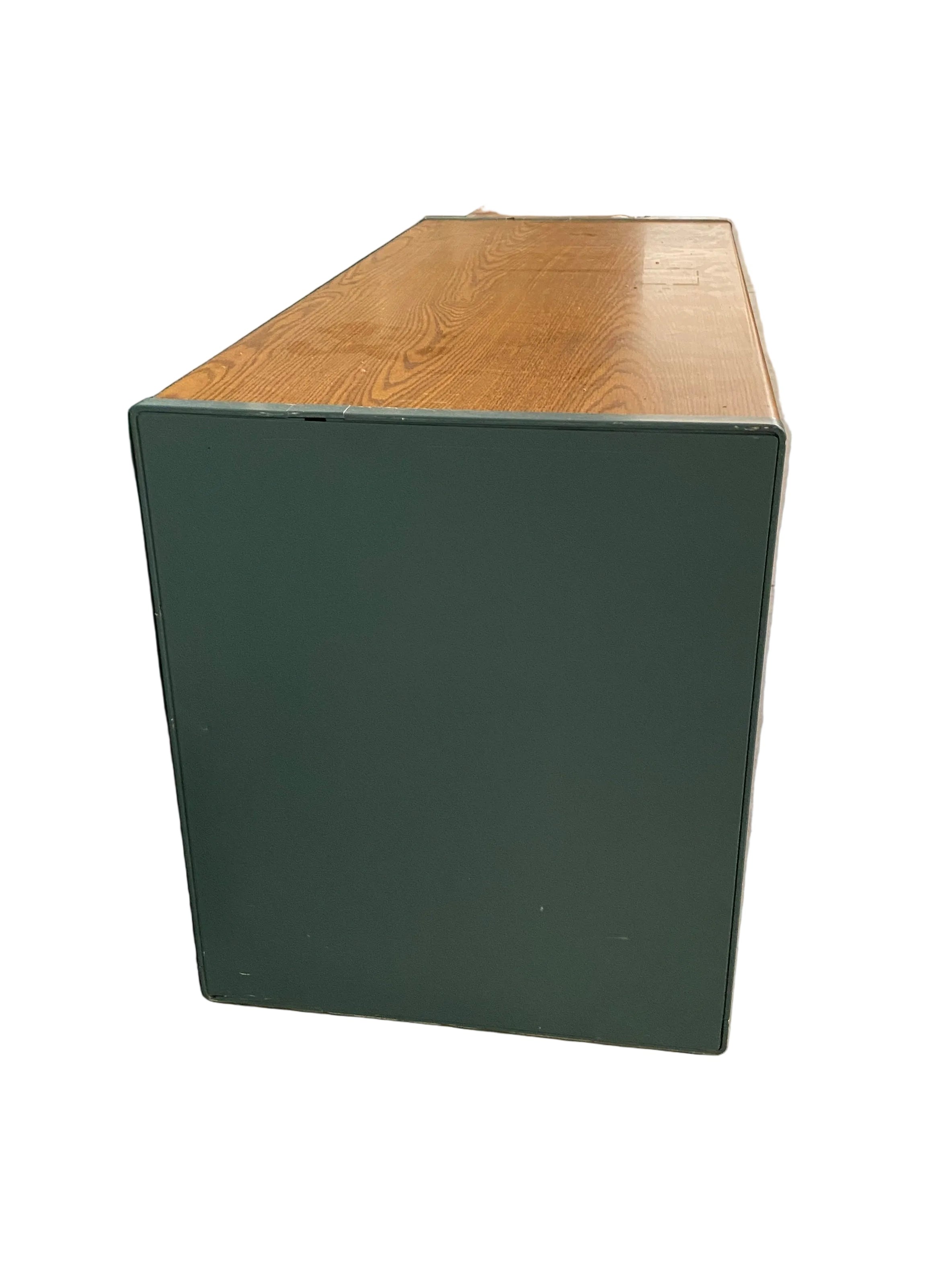 Blue Metal Desk Wooden Tabletop With Drawers