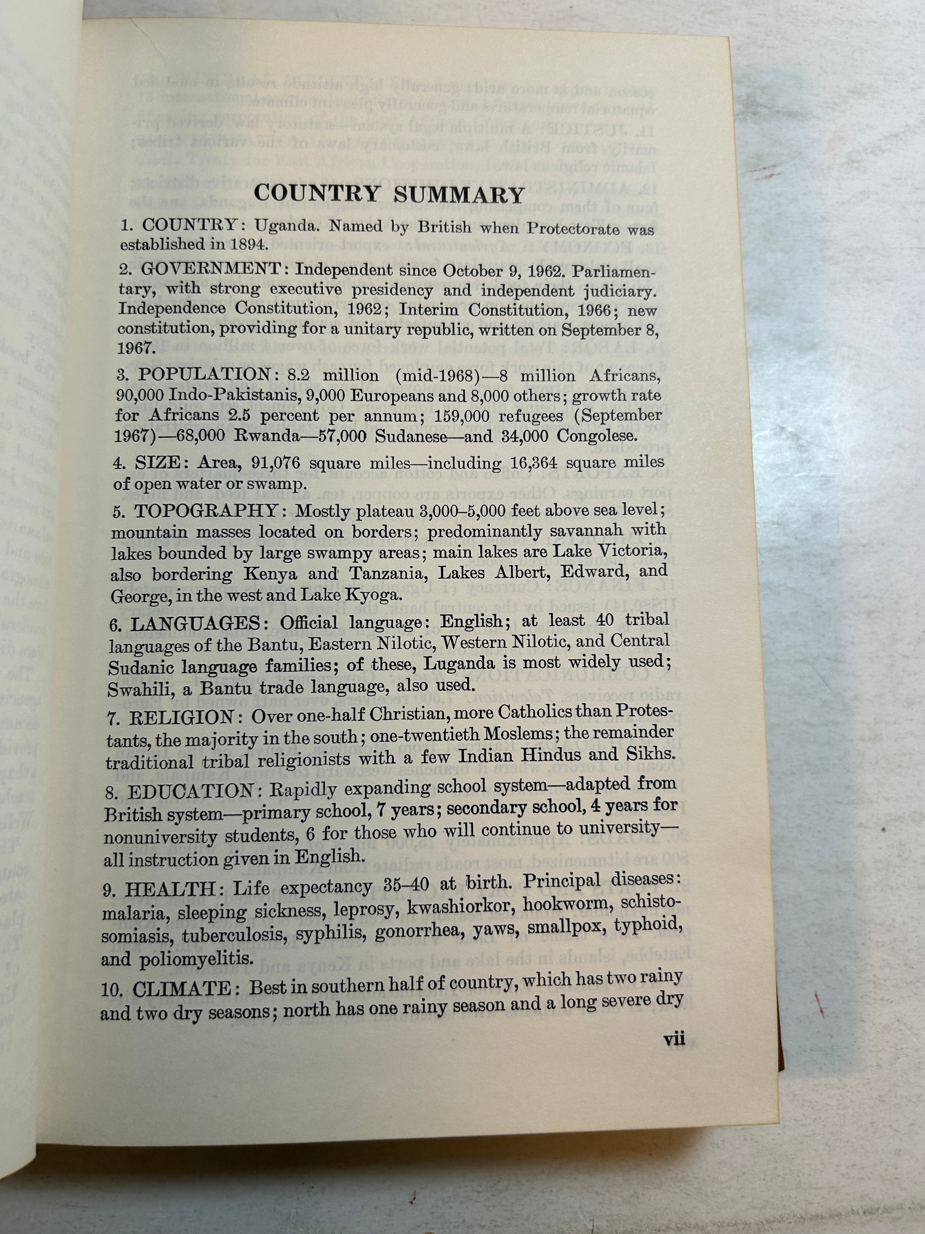 Area Handbook for Uganda Herrick/Crocker/Harrison/John/MacKnight/Nyrop 1969 HC