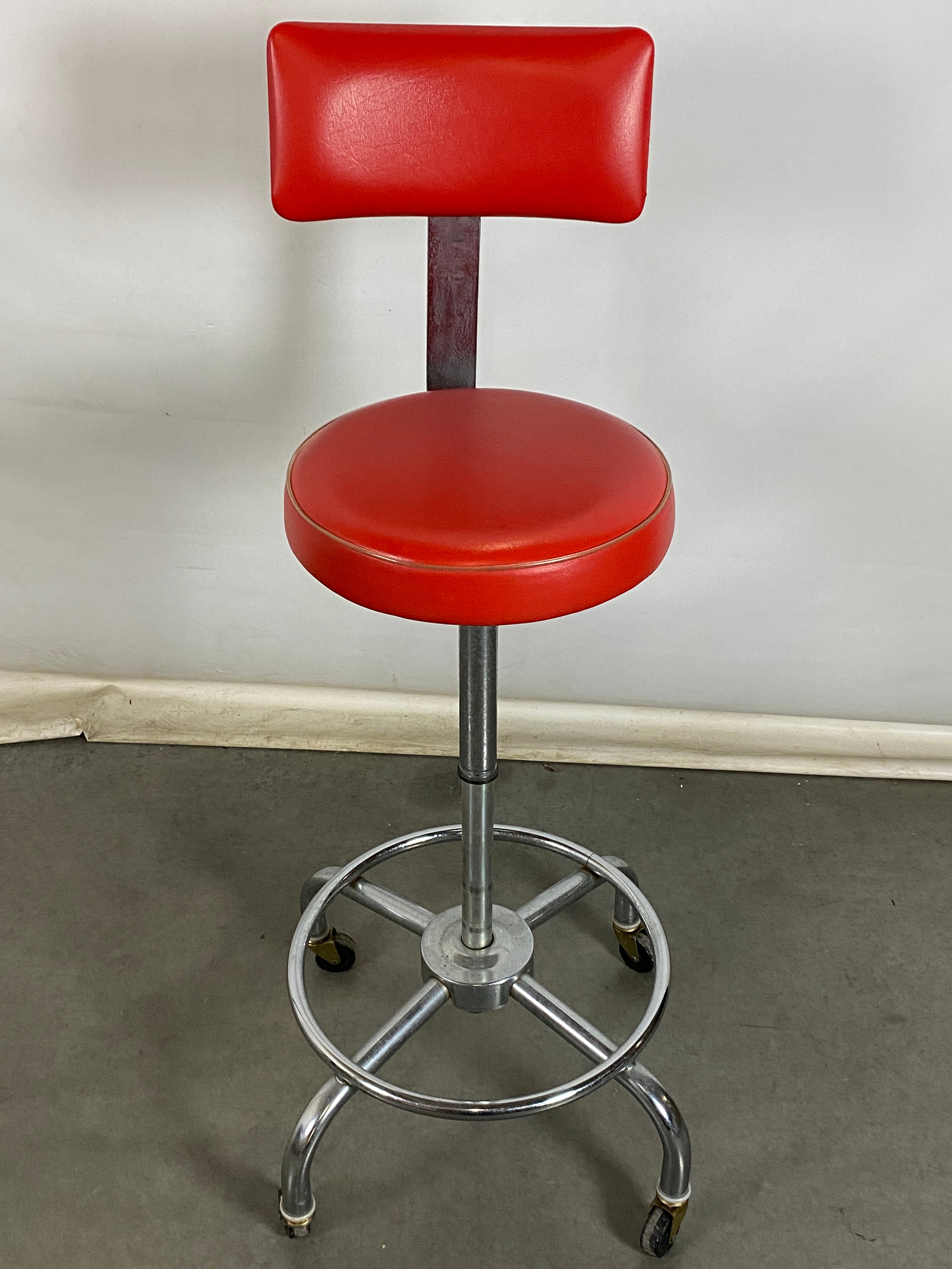 Adjusto Equipment Company Red Upholstered Stool