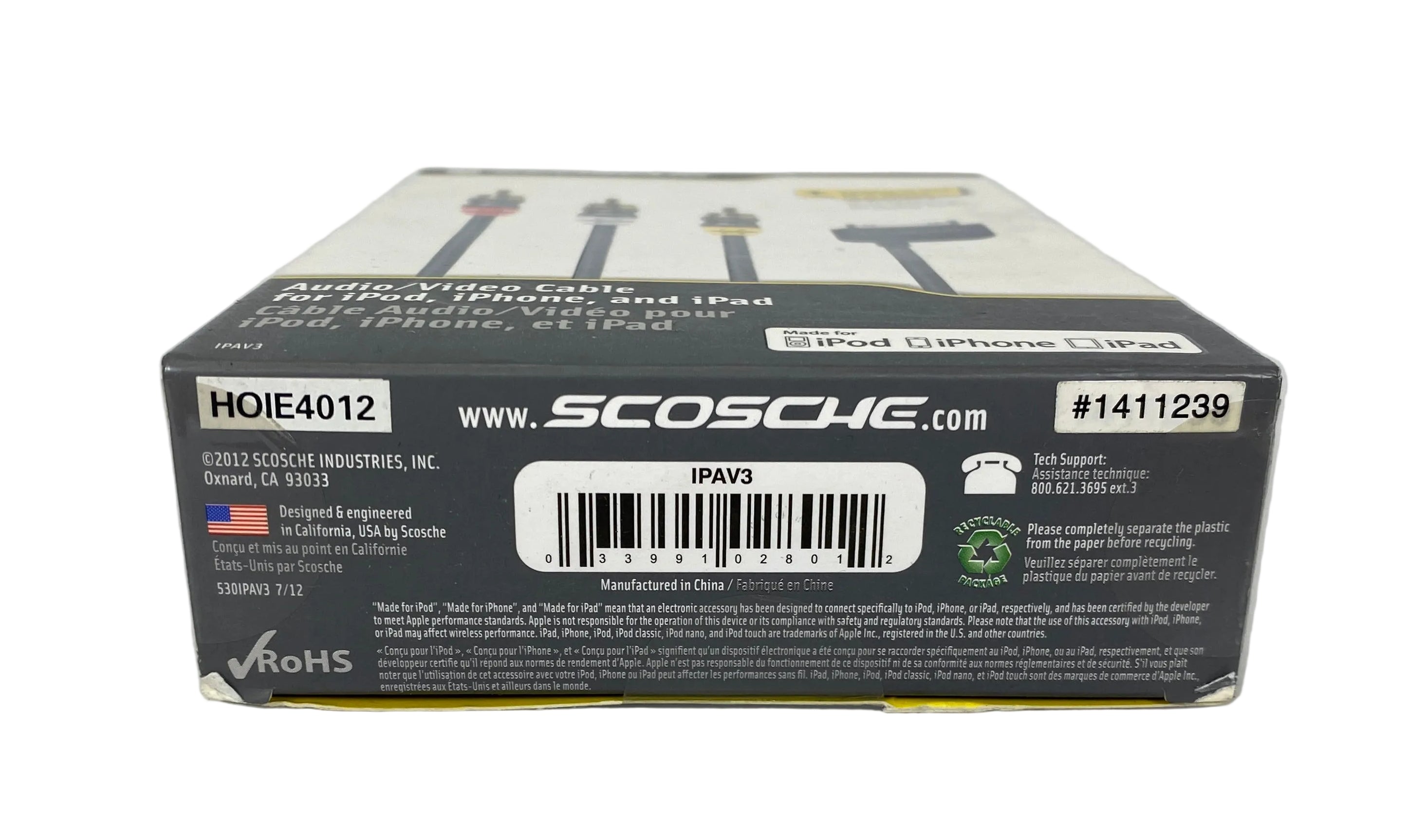 Scosche IPAV3 Audio/Video Cable for Ipod, Iphone, and IPad