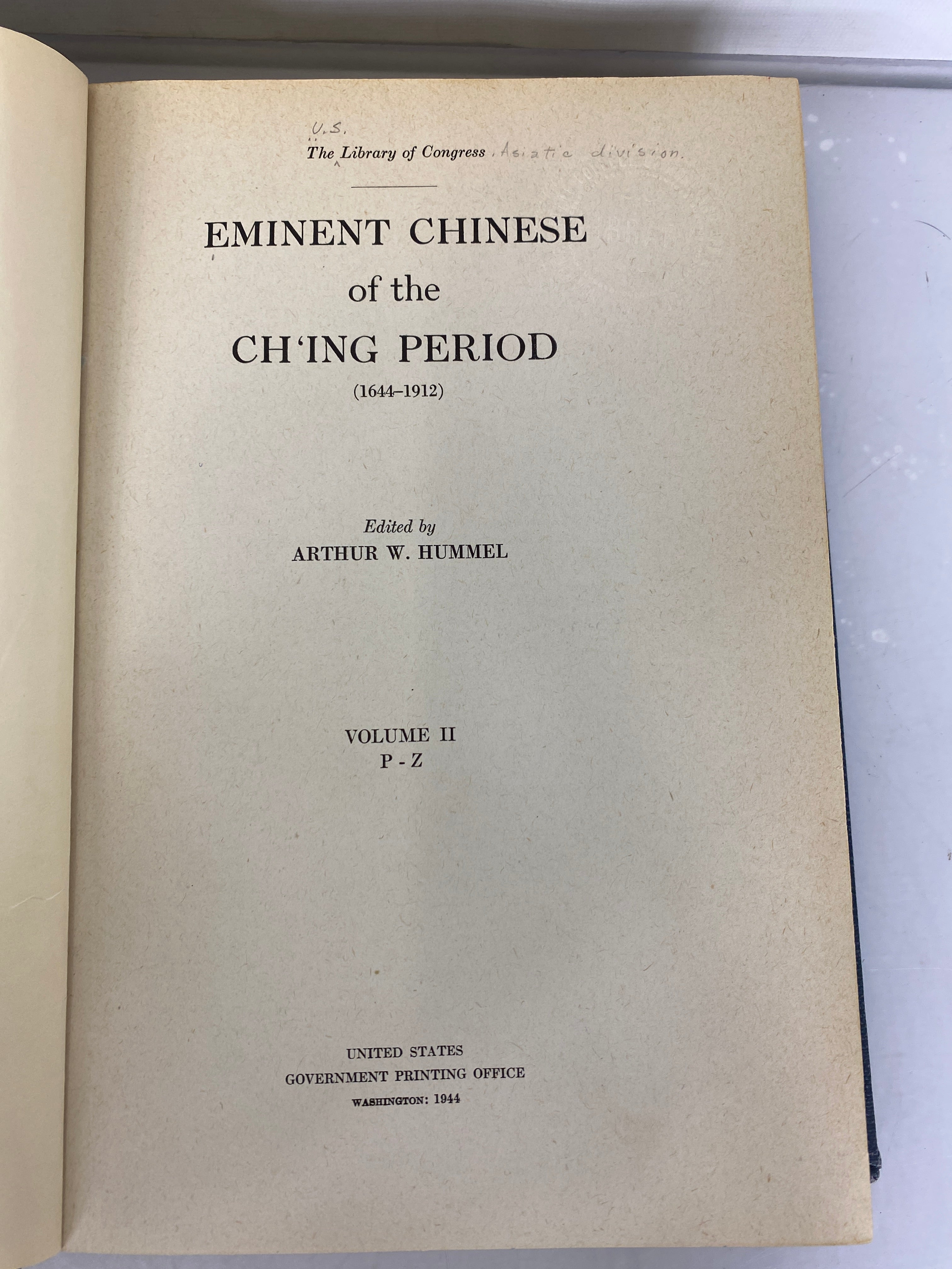 Eminent Chinese of the Ch'Ing Period (1644-1912) 2 Vol Set 1943 HC