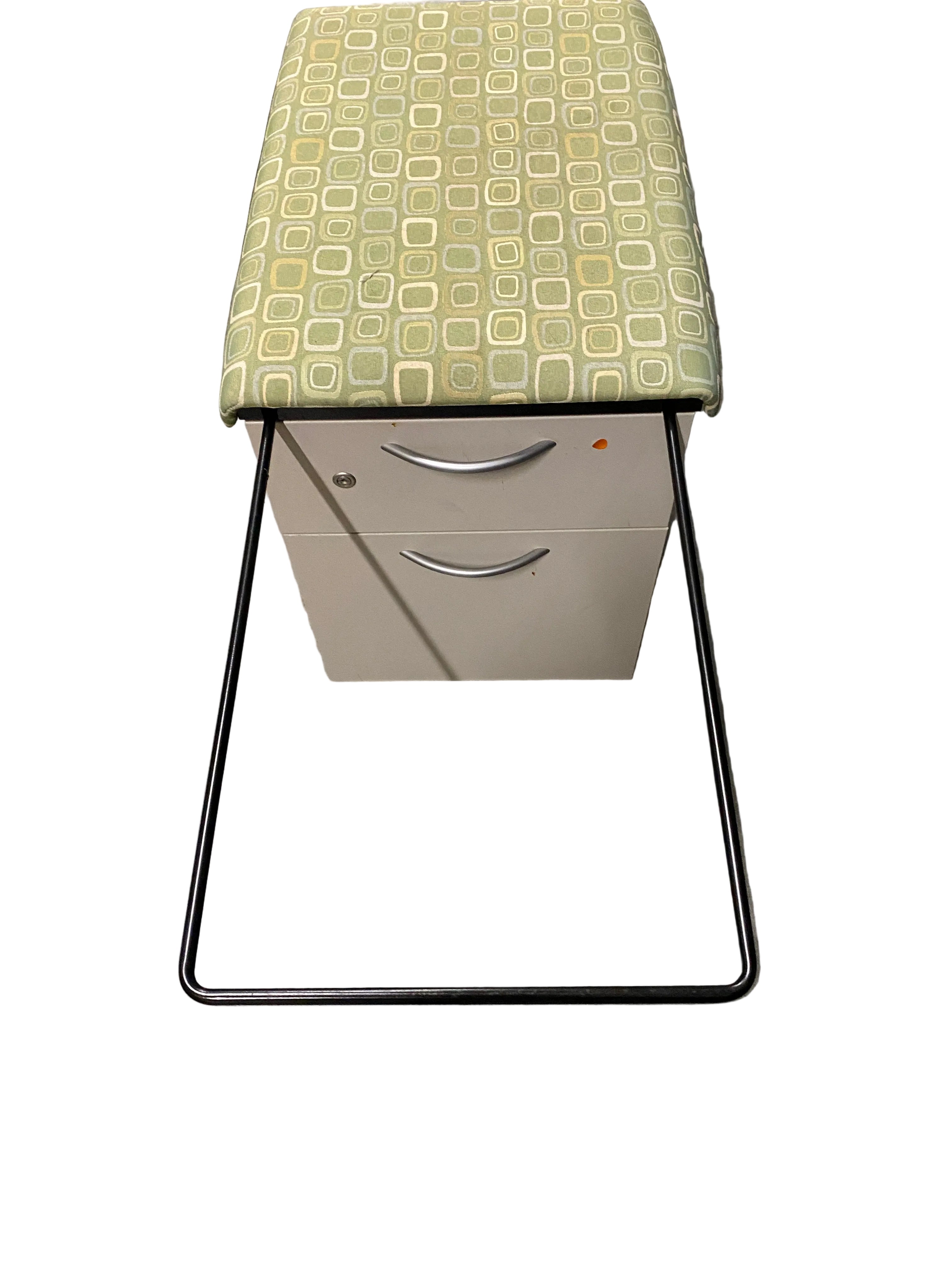Steelcase Green Cushioned Metal 2 Drawer Small Filing Cabinet On Wheels