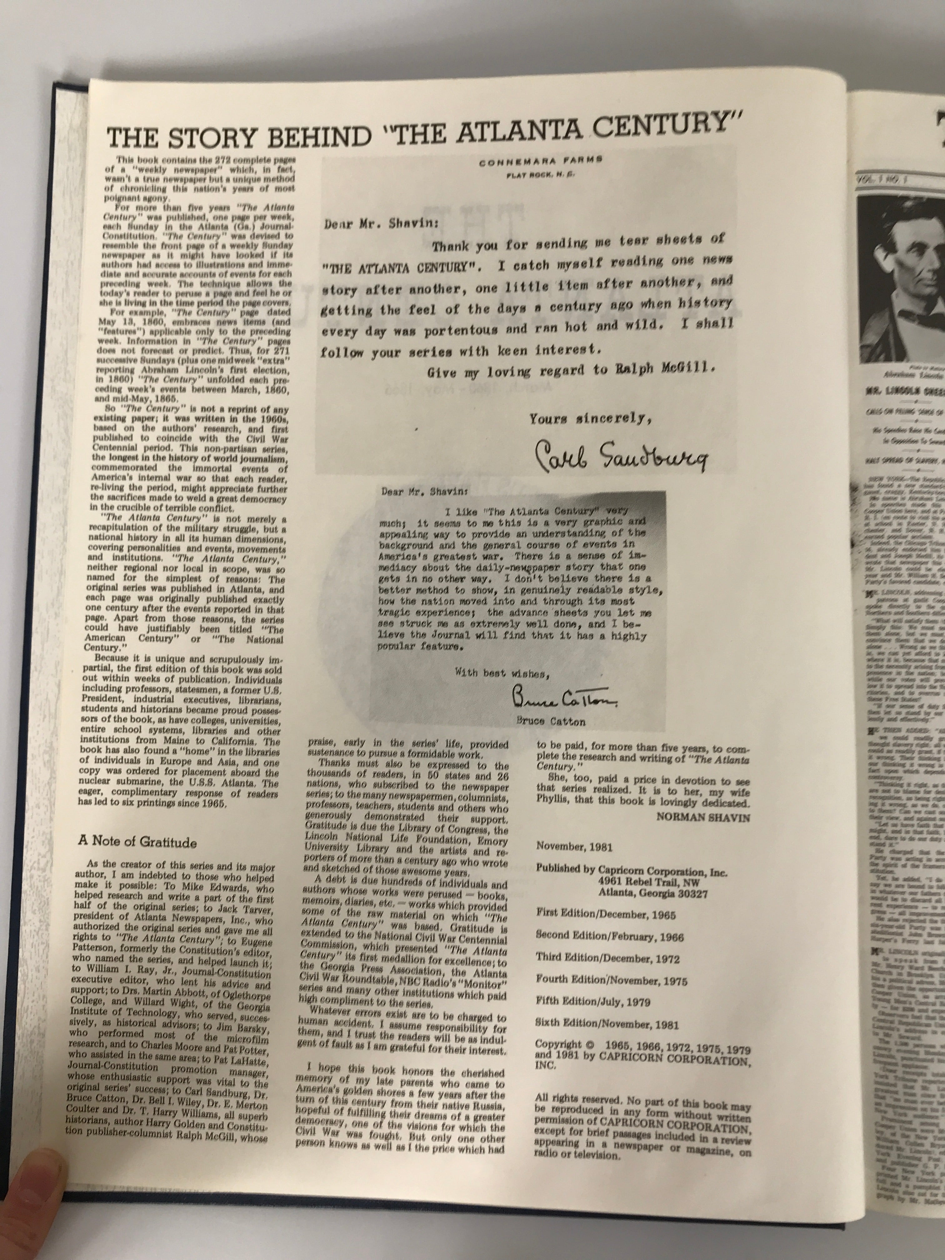 The Atlanta Century America's History 1860-1865 Norman Shavin 1981 Oversized HC