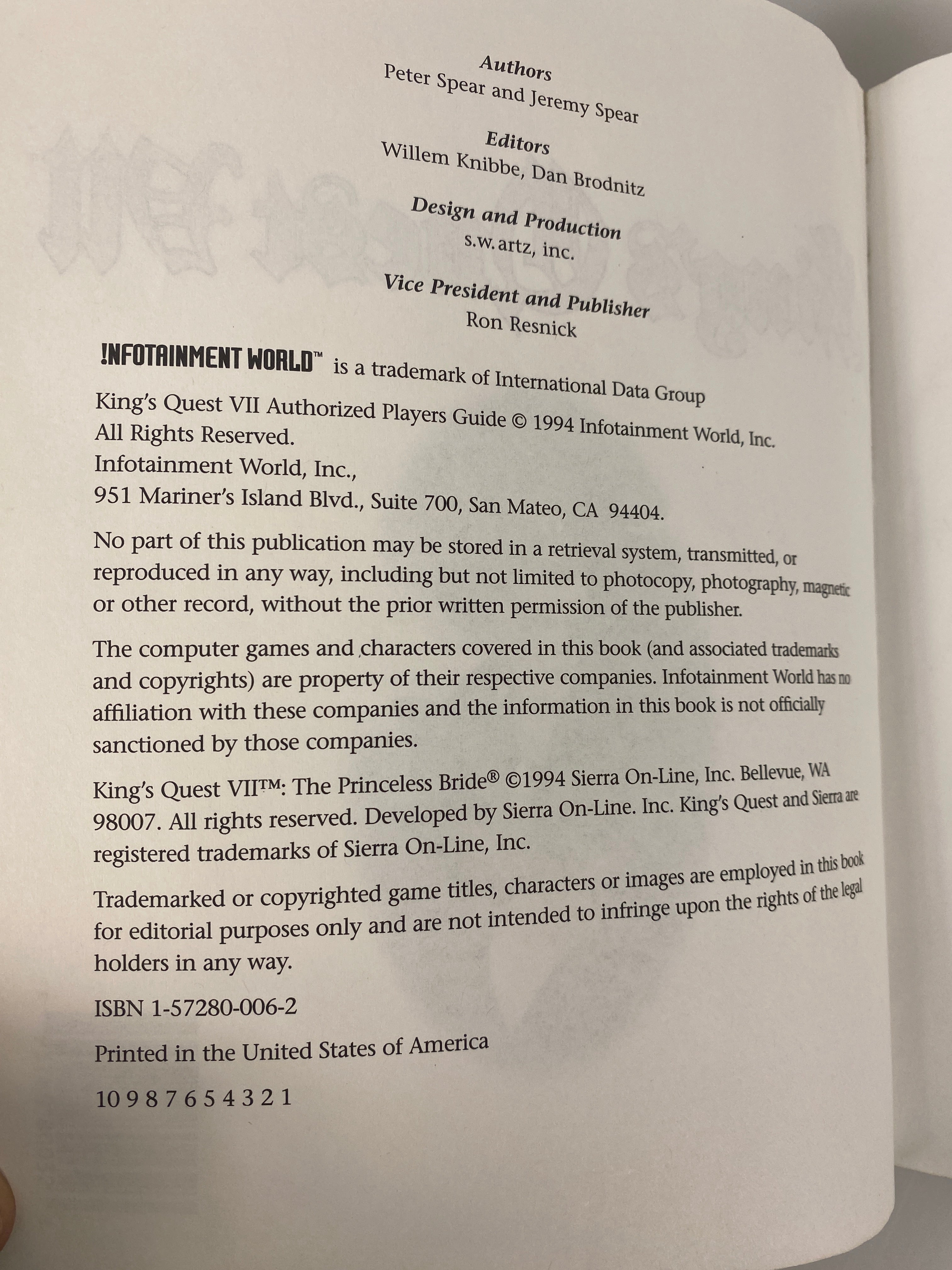 King's Quest 7 VII Princeless Bride Authorized Strategy Guide 1994