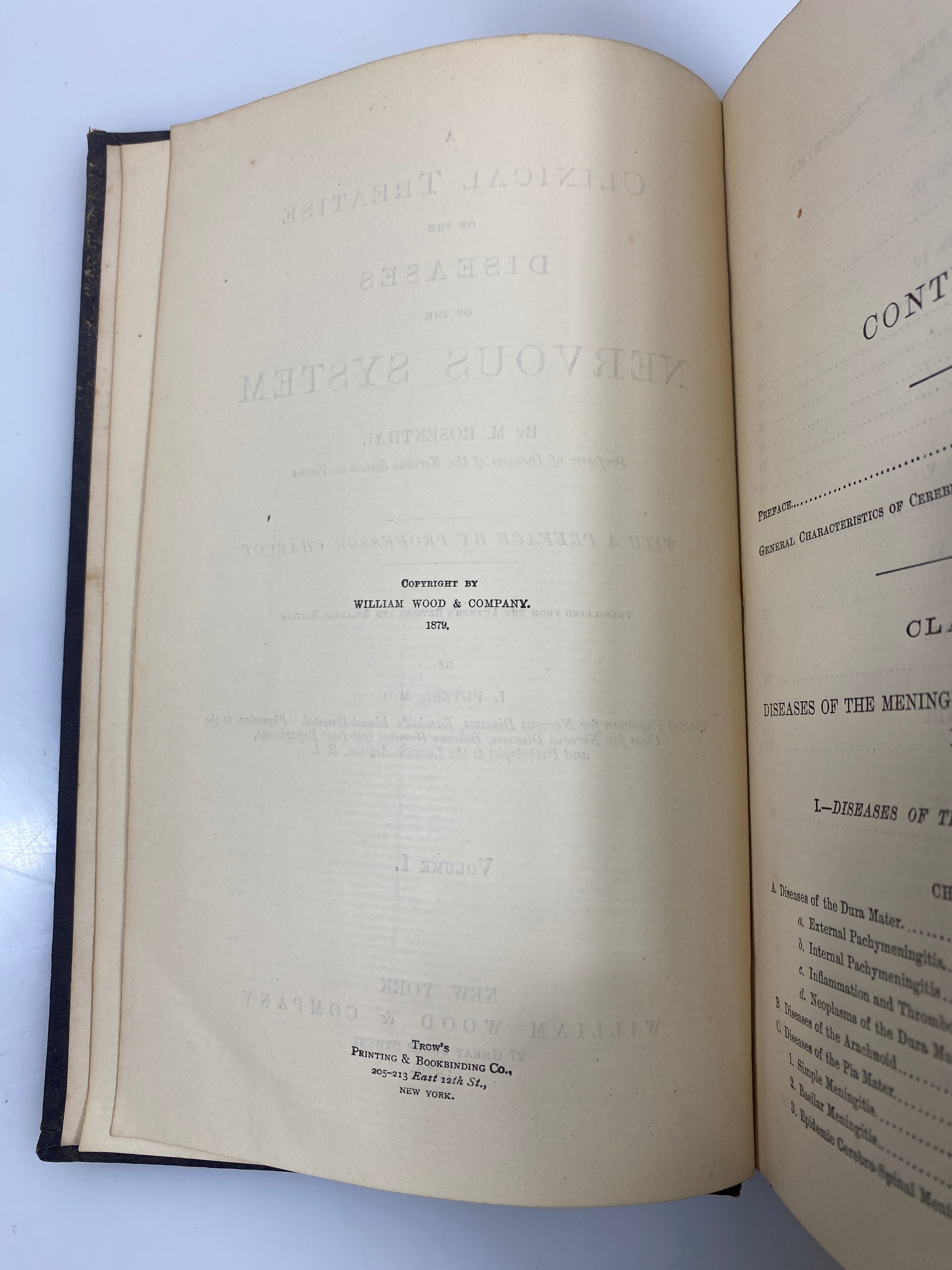 Clinical Treatise on the Diseases of the Nervous System Rosenthal Vol. I 1879 HC