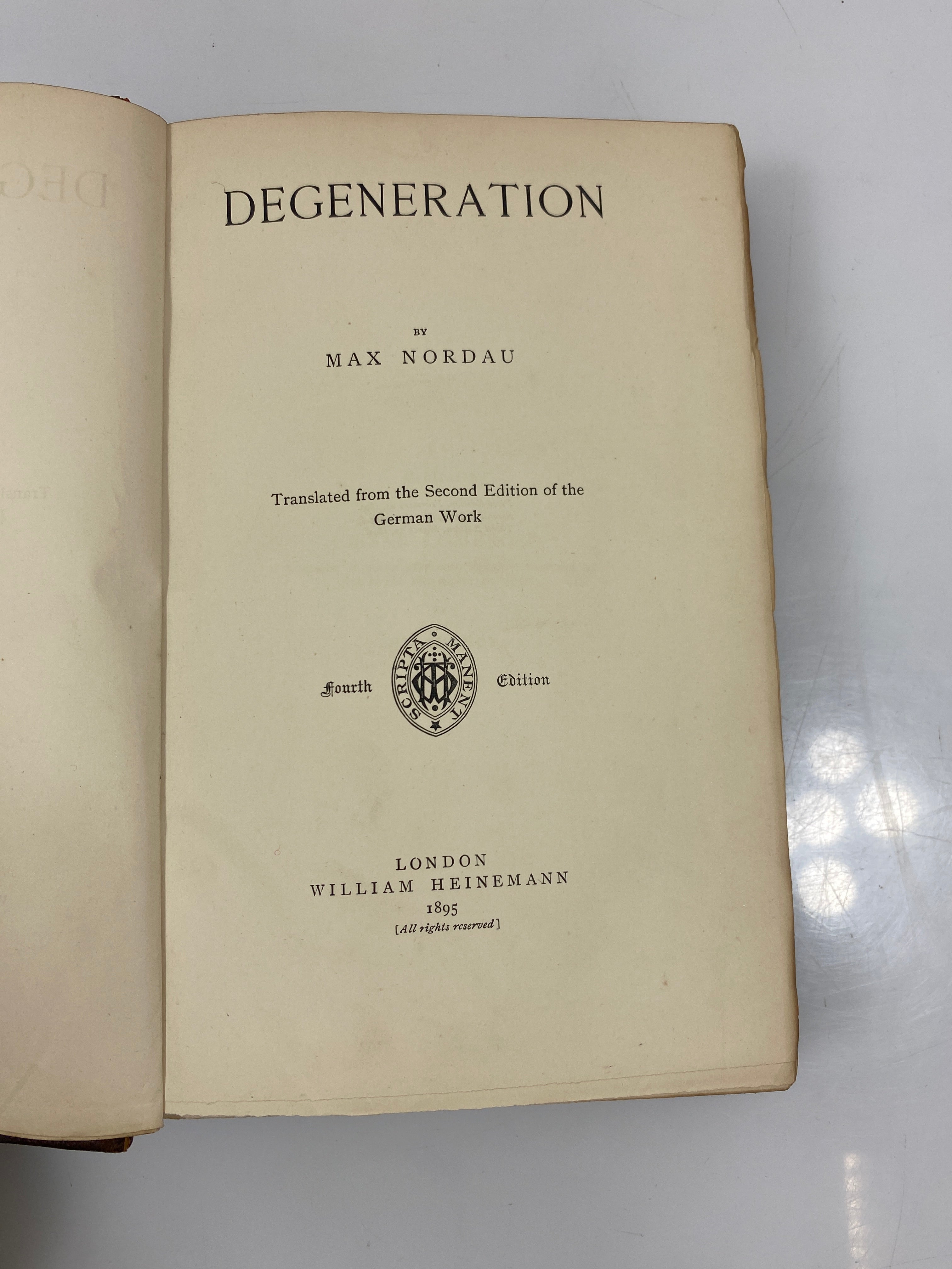 Degeneration by max Nordau 4th Ed. 1895 HC