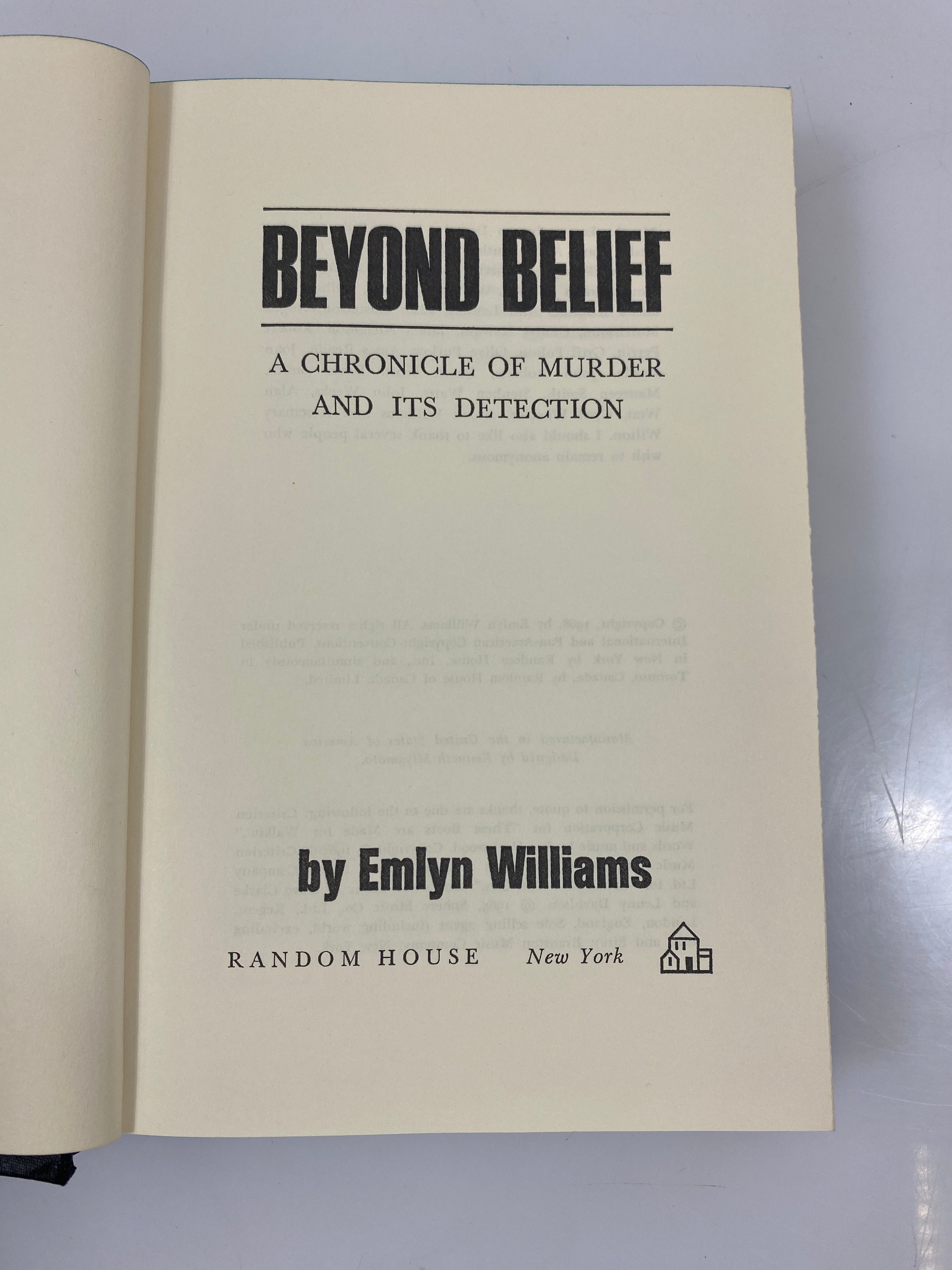 Beyond Belief by Emlyn Williams Random House 1968 HCDJ