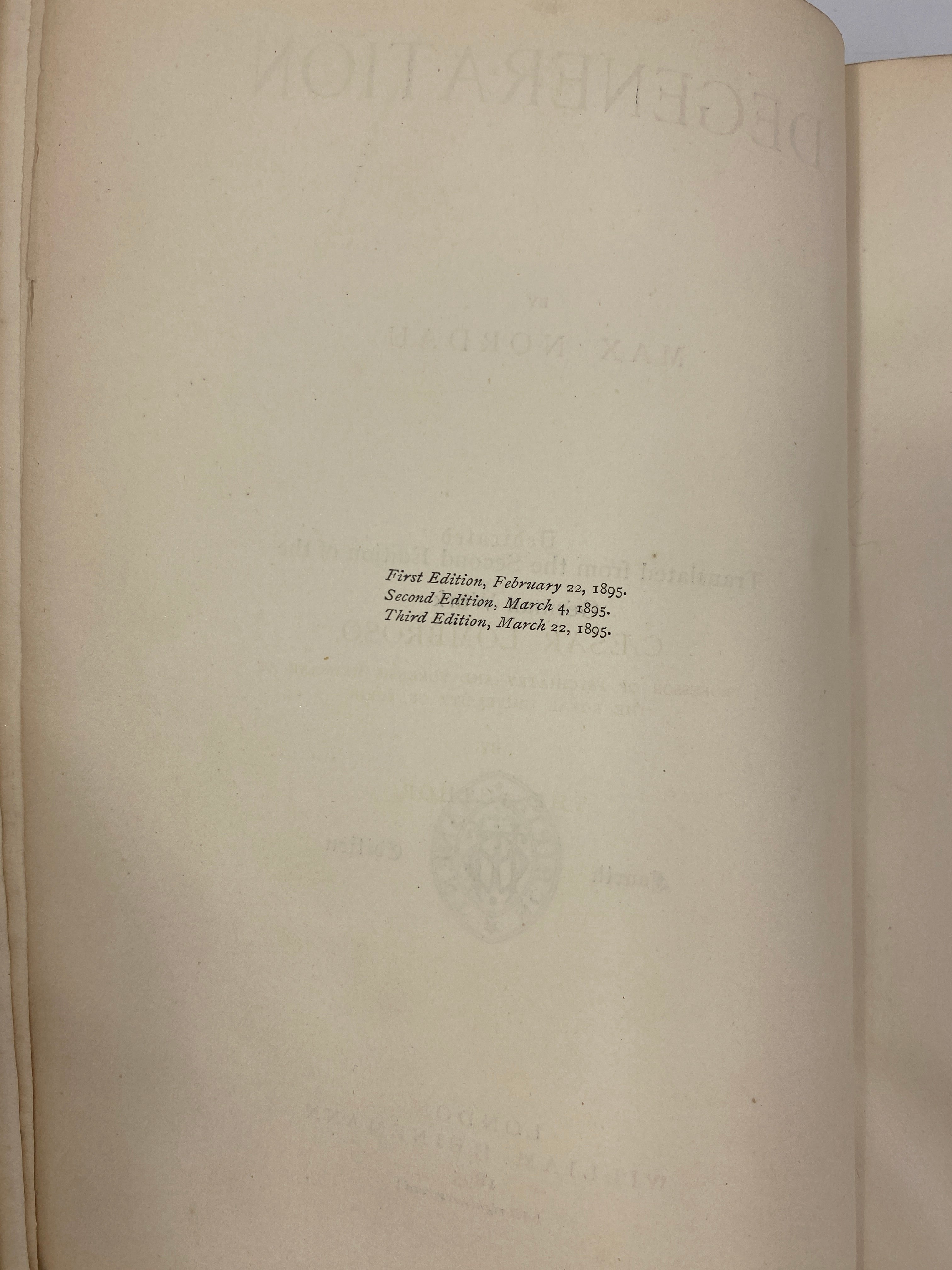 Degeneration by max Nordau 4th Ed. 1895 HC