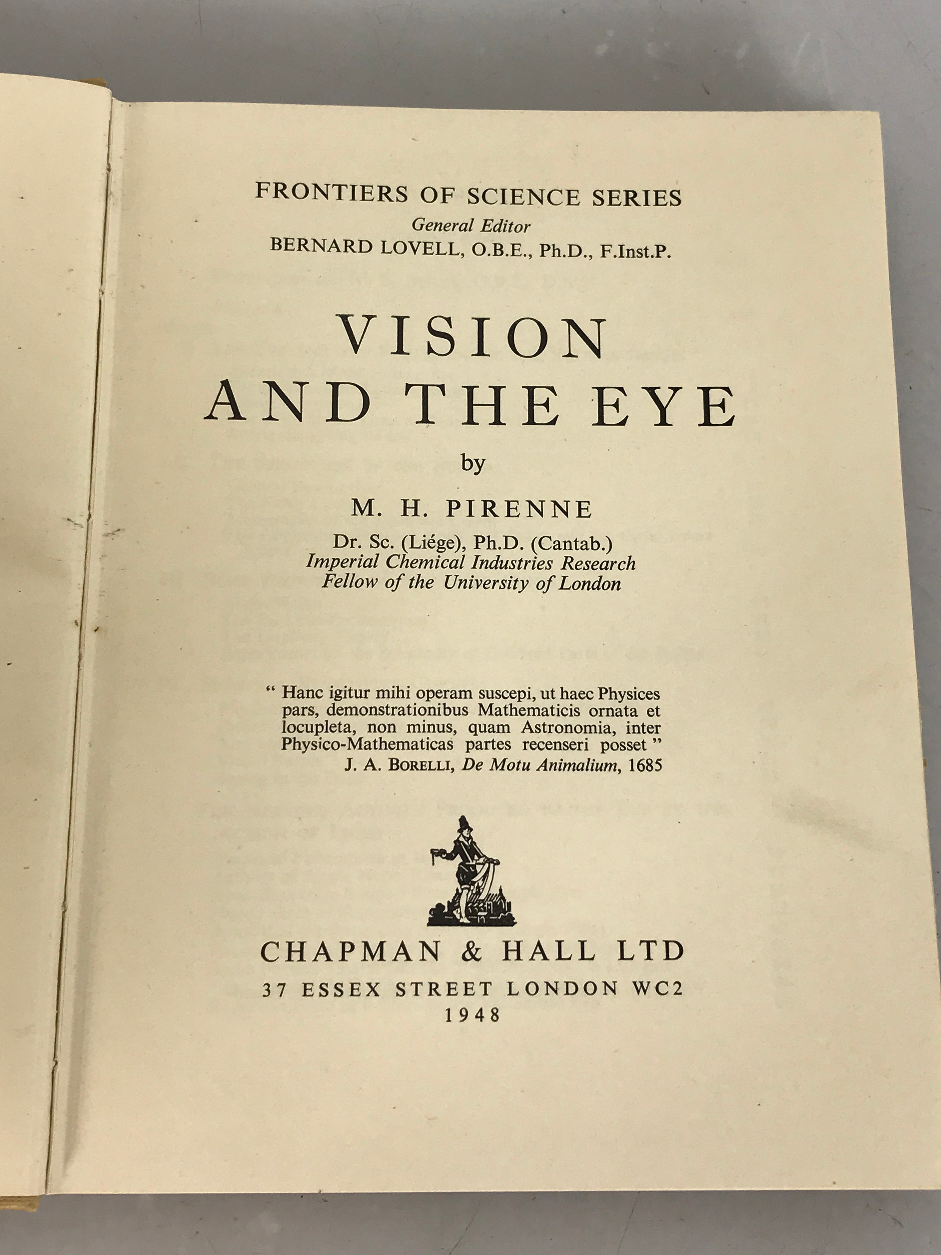 Vision and the Eye Frontiers of Science Series by M.H. Pirenne 1948 HC DJ
