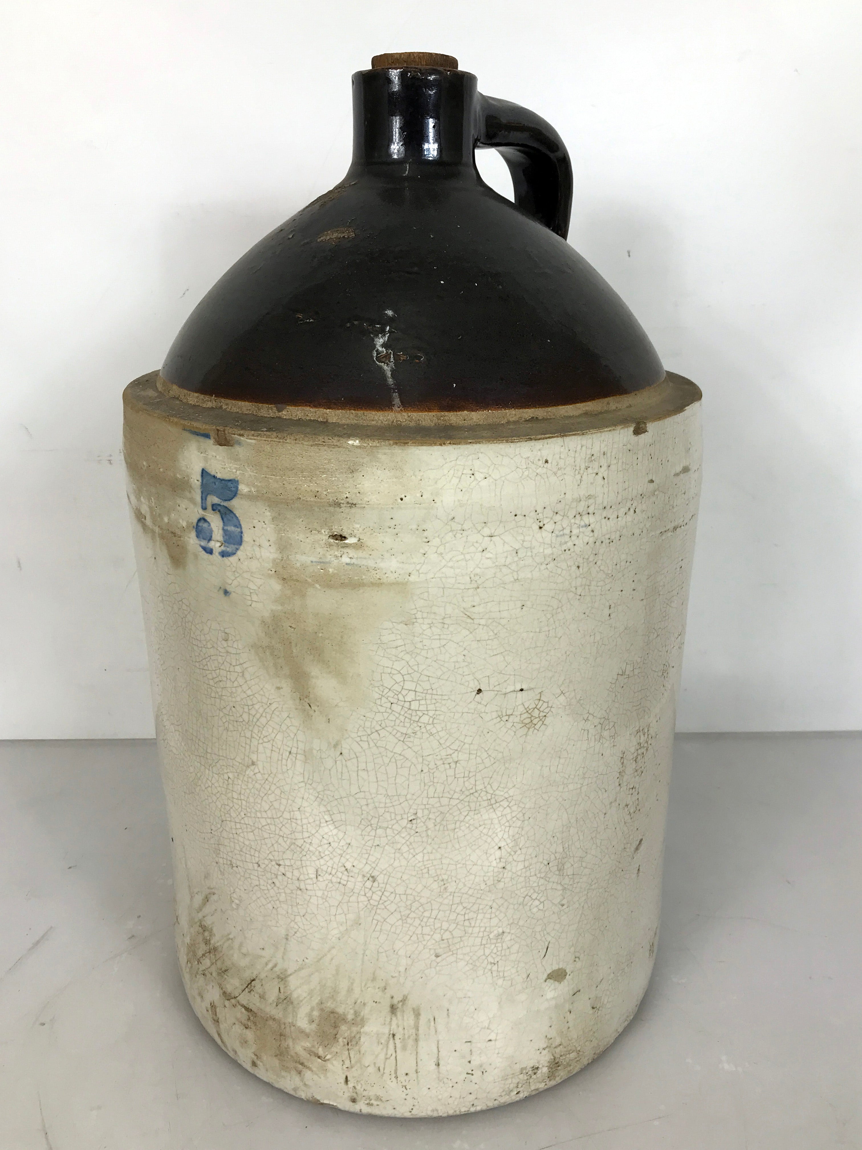 Antique 5 Gallon Stoneware Pottery Shoulder Jug with Two Tone Color