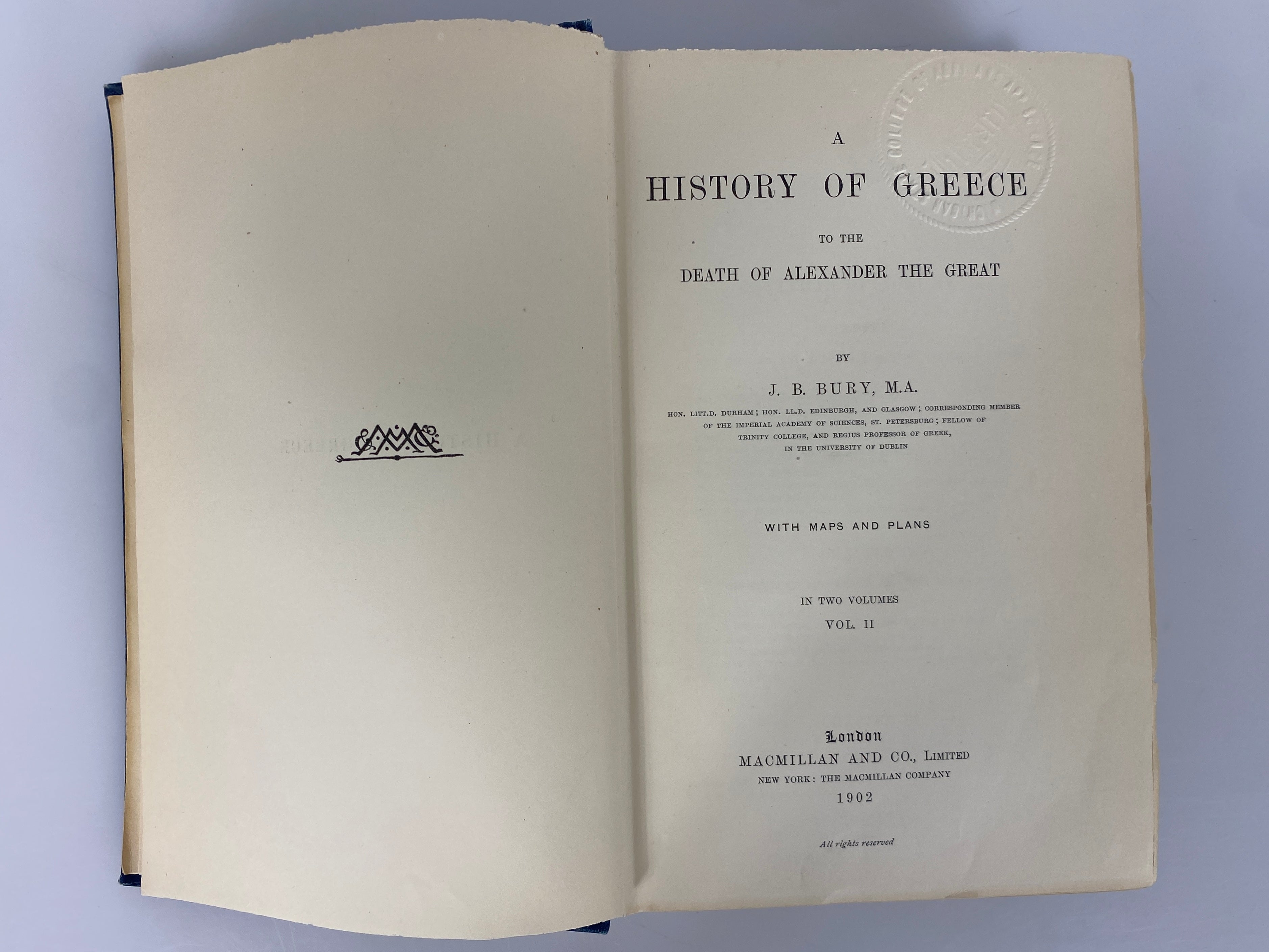 A History of Greece by J.B. Bury Vol II 1902 Antique Ex-Library HC