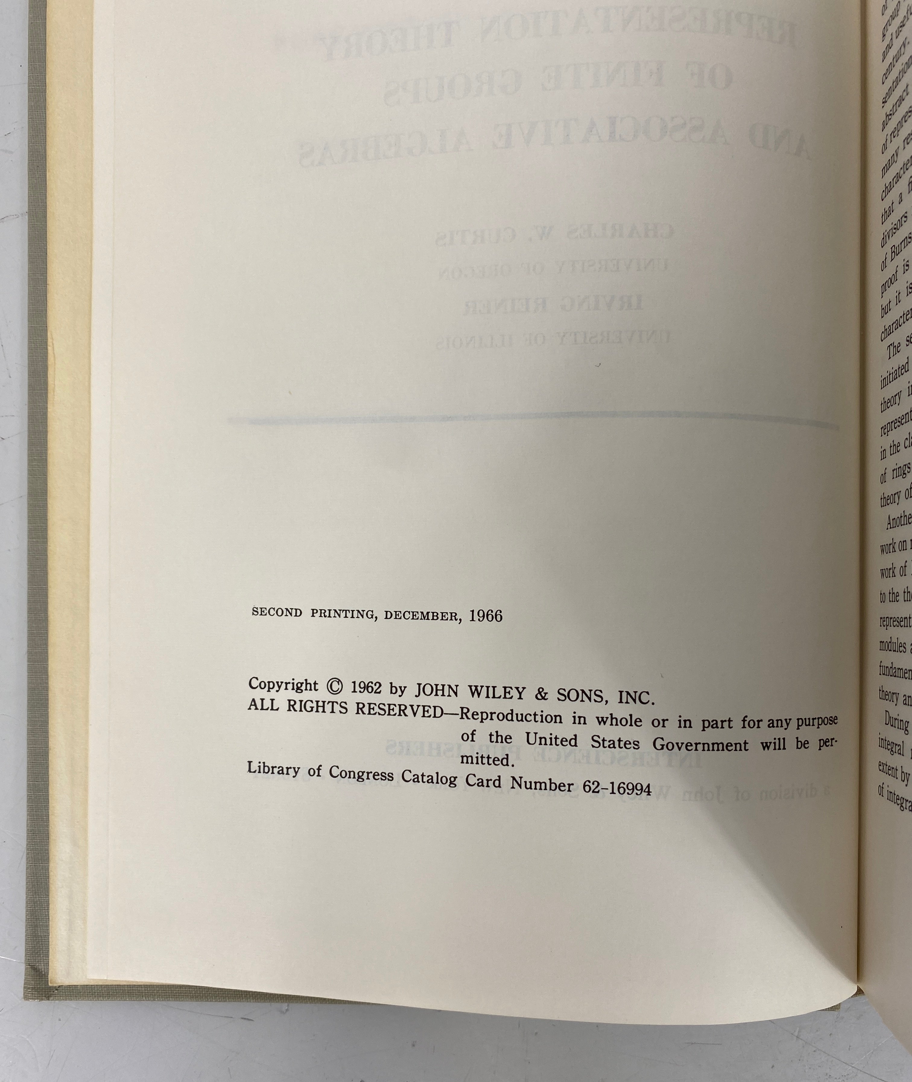 Representation Theory of Finite Groups and Associative Algebras 1966 HC