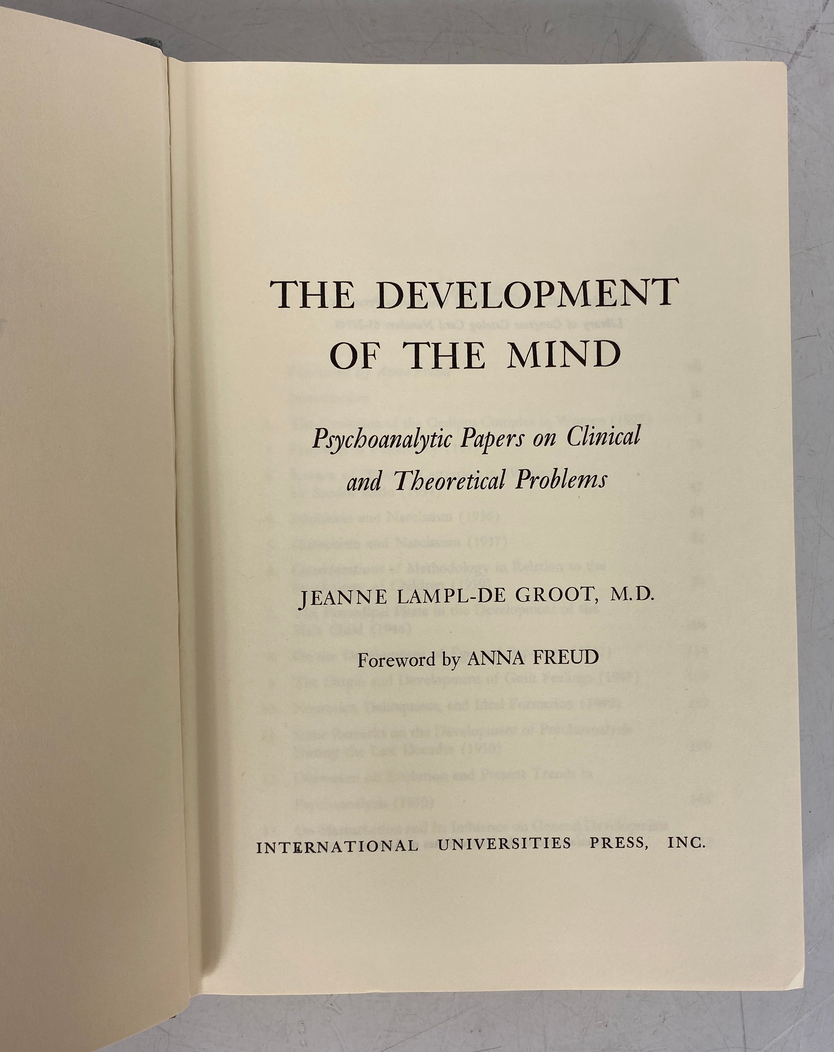 The Development of the Mind Jeanne Lampl-De Groot 1965 HC