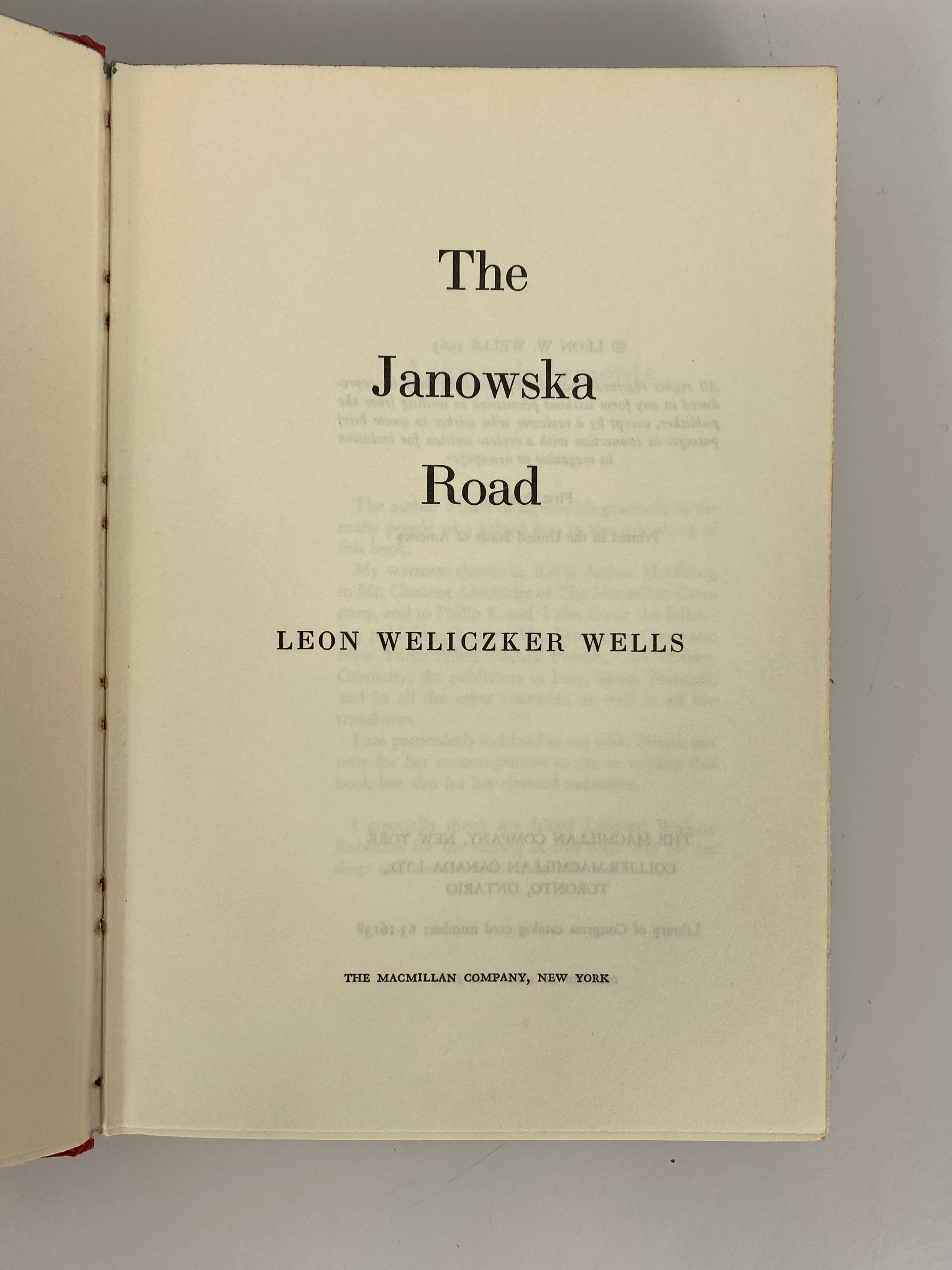 The Janowska Road Leon Wells 1963 1st Print HCDJ