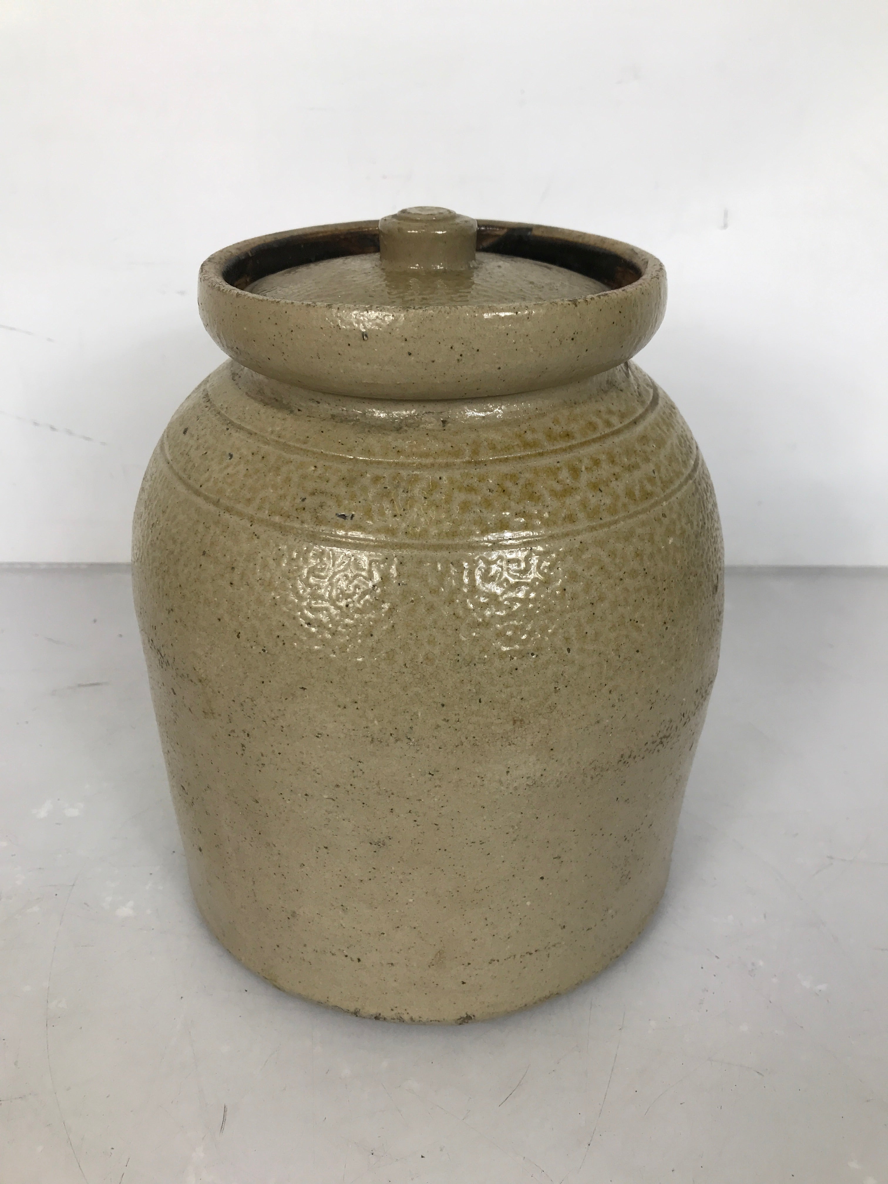 Antique Salt Glazed Stoneware Crock with Lid