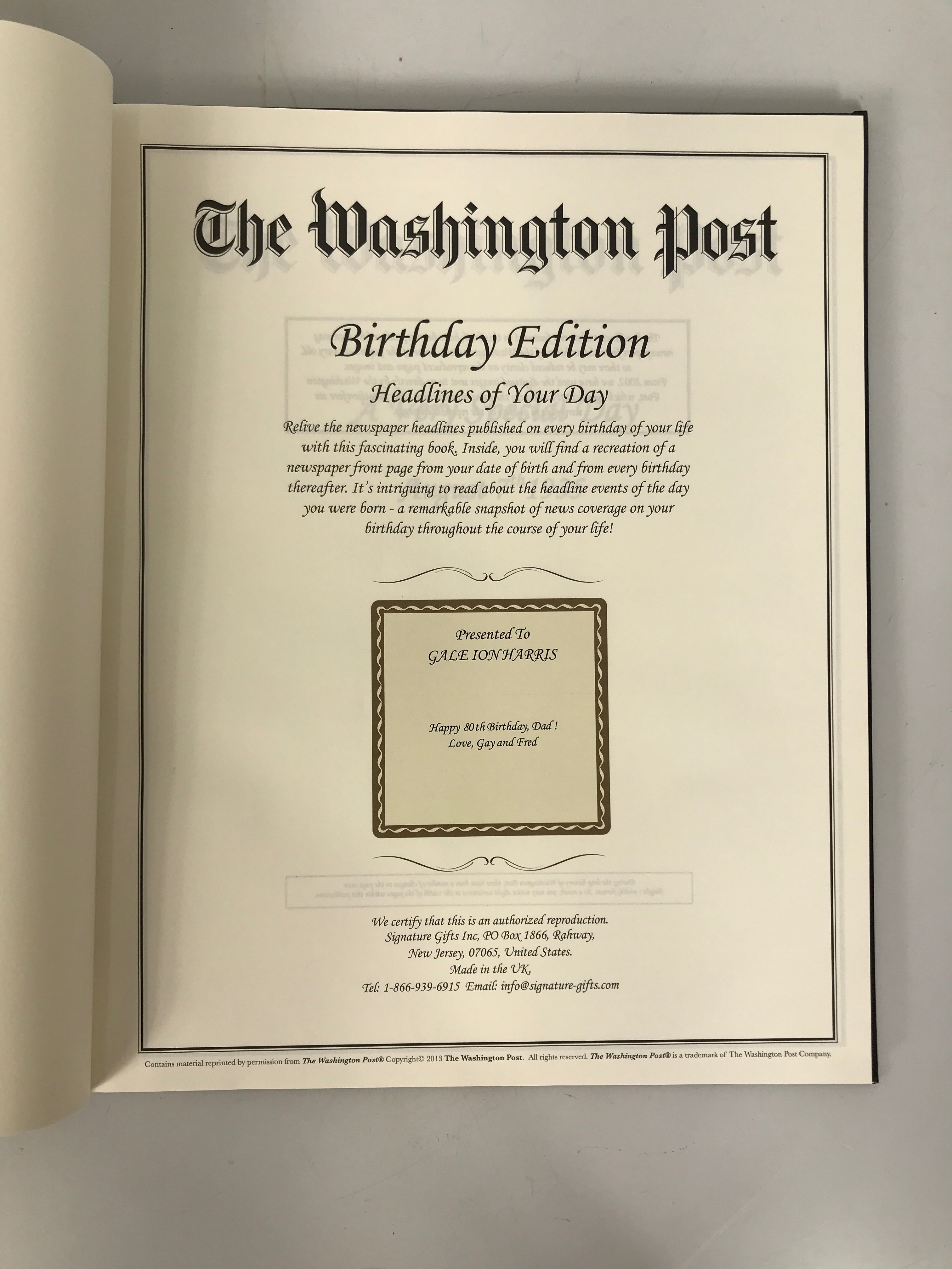 The Washington Post Birthday Edition August 7 Front Pages HC