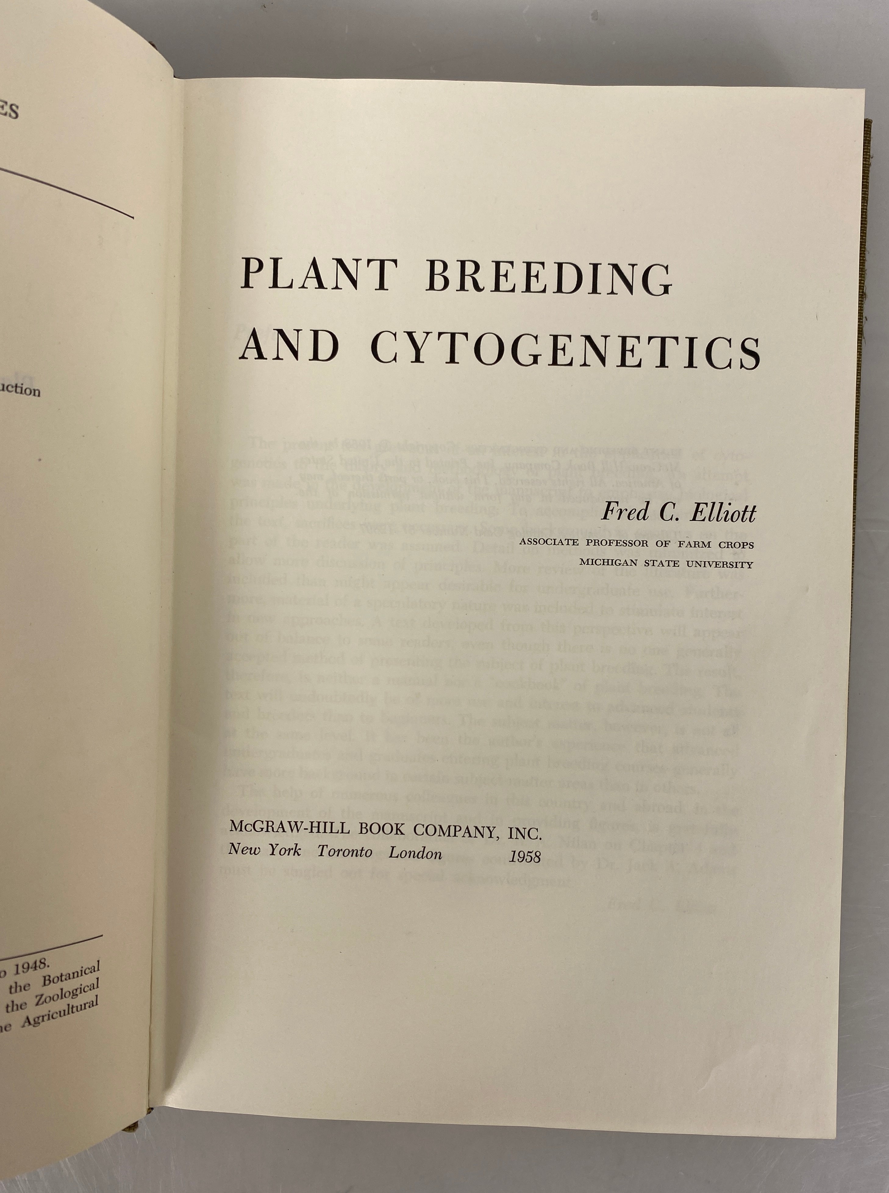 Plant Breeding and Cytogenetics by Fred Elliott 1958 McGraw-Hill HC