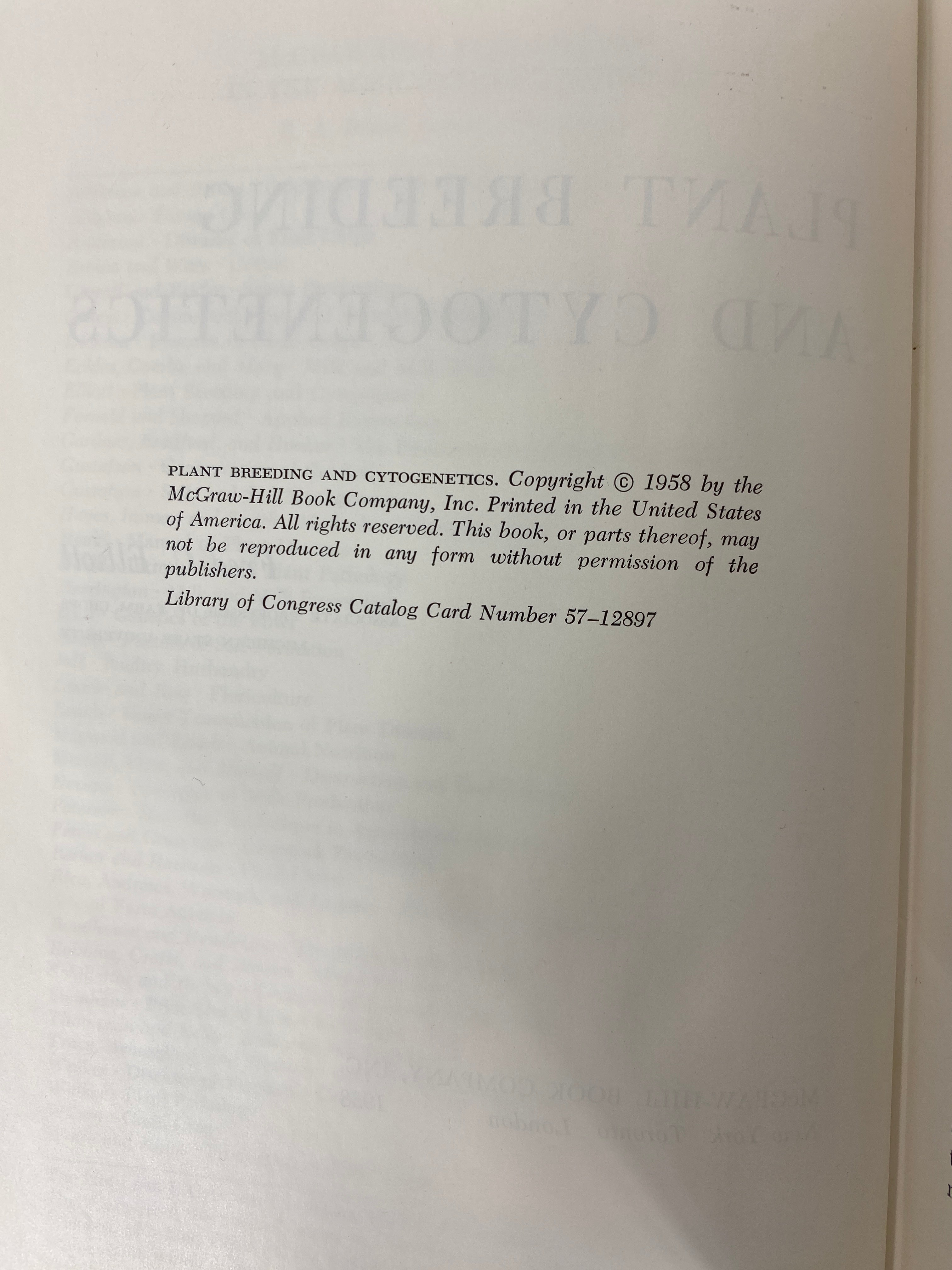 Plant Breeding and Cytogenetics by Fred Elliott 1958 McGraw-Hill HC