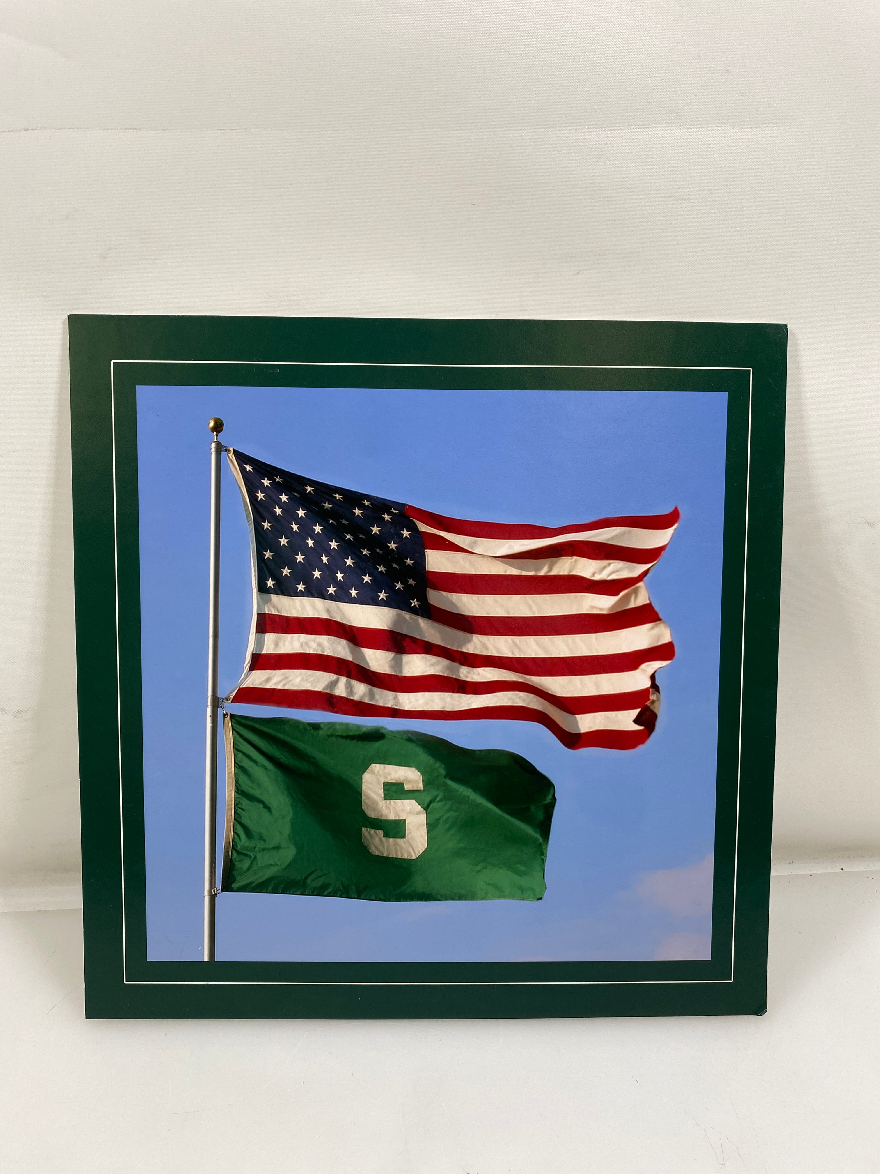 Allied Photographic Photo of The US Flag Sith The Spartan S Flag on Cardstock