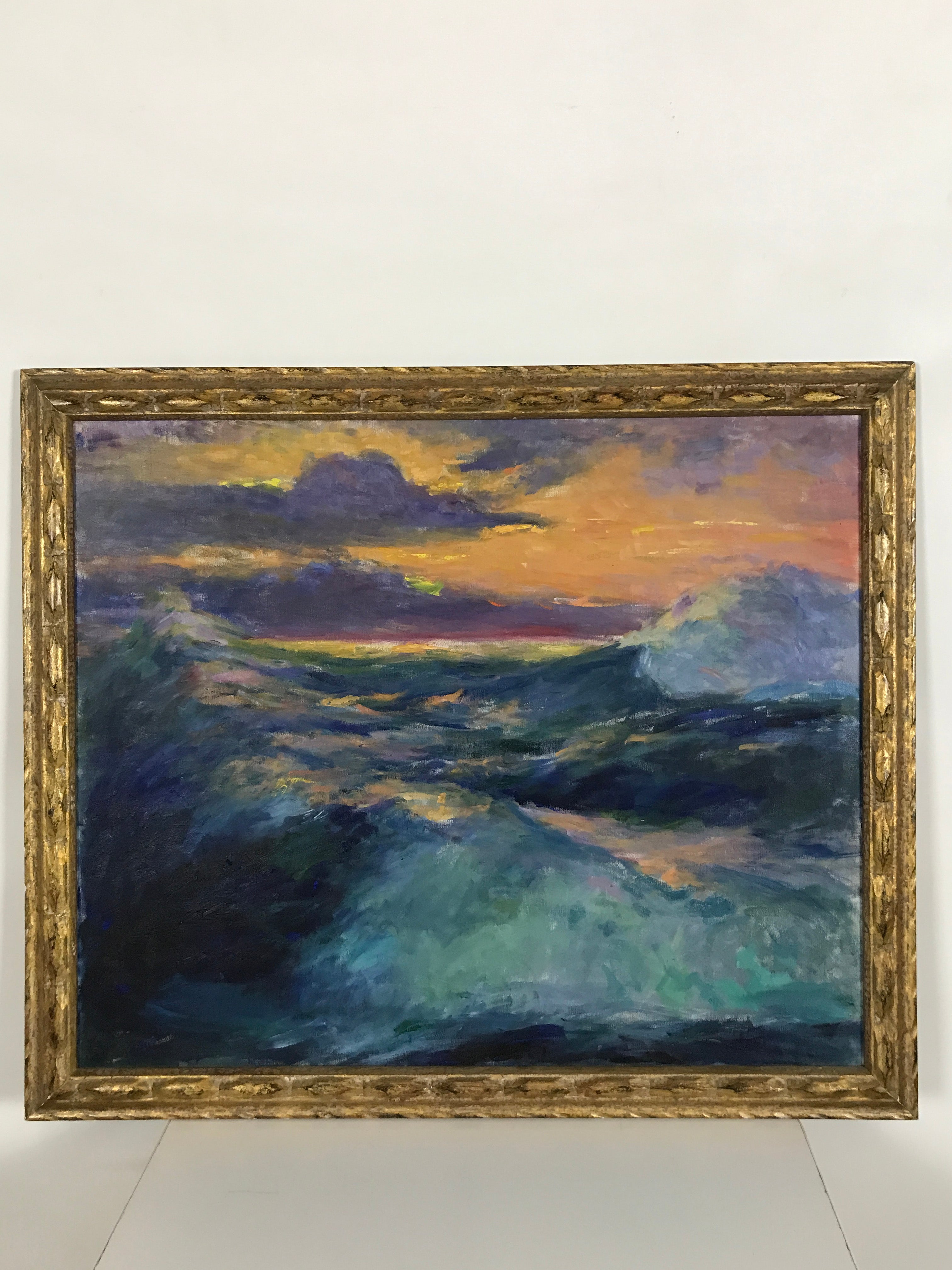 Framed Ocean Sunset Oil Painting on Canvas