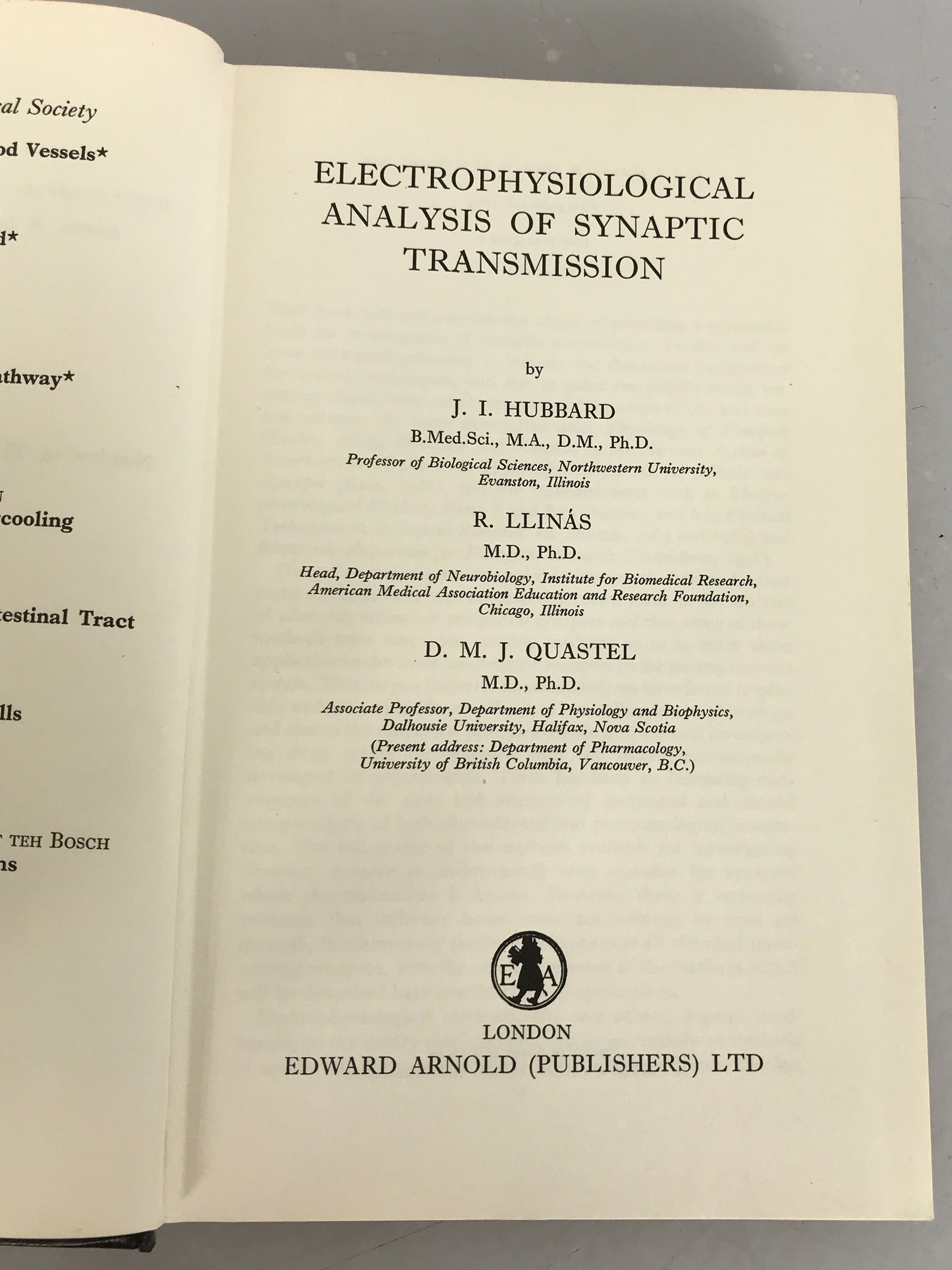 Lot of 2 Physiology of Synapses Books: Electrophysiological Analysis of Synaptic Transmission (1969) and The Physiology of Synapses (1964) HC DJ