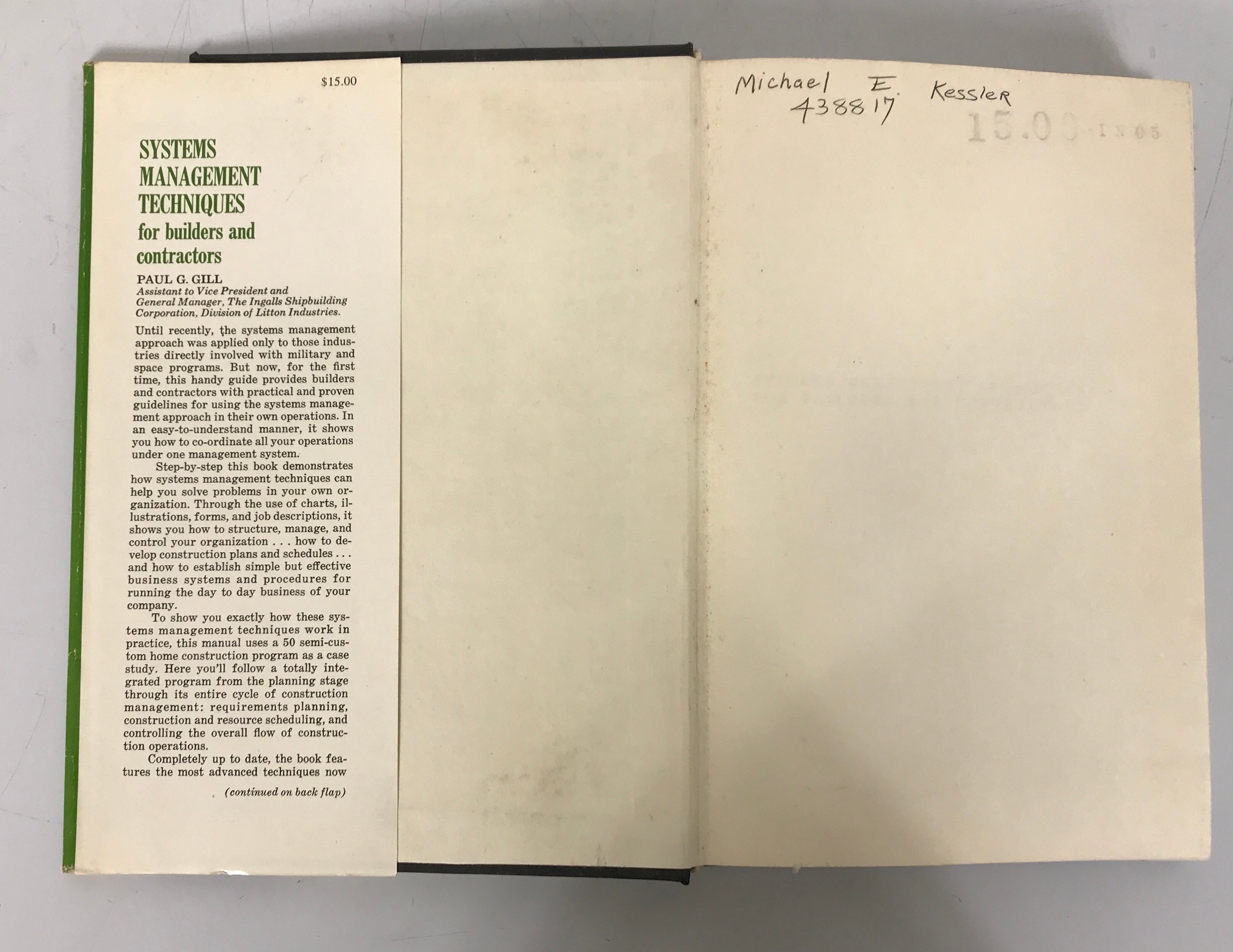 Systems Management Techniques for Builders and Contractors Paul Gill 1968 HC DJ