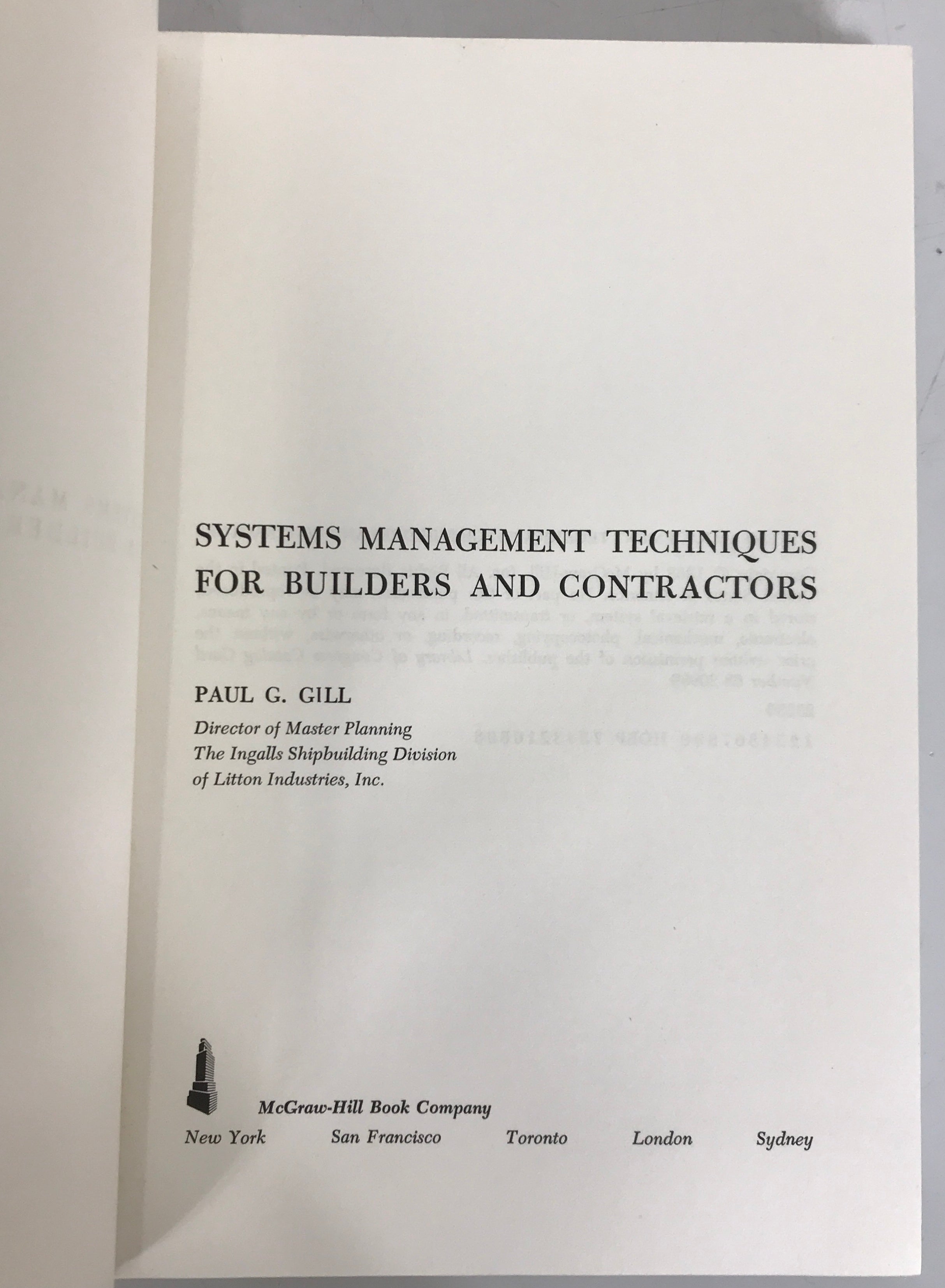 Systems Management Techniques for Builders and Contractors Paul Gill 1968 HC DJ