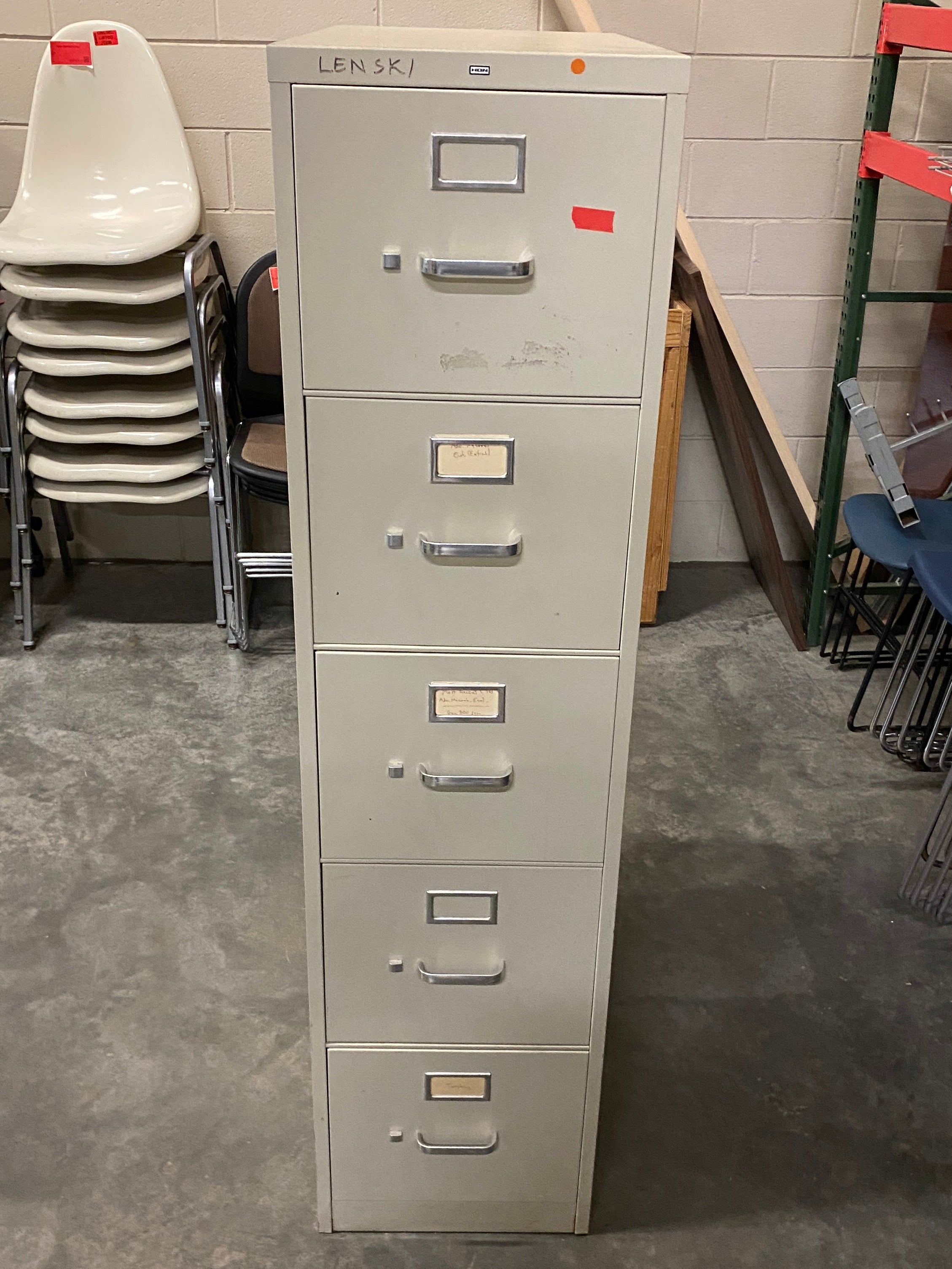 HON Grey 5 Drawer File Cabinet