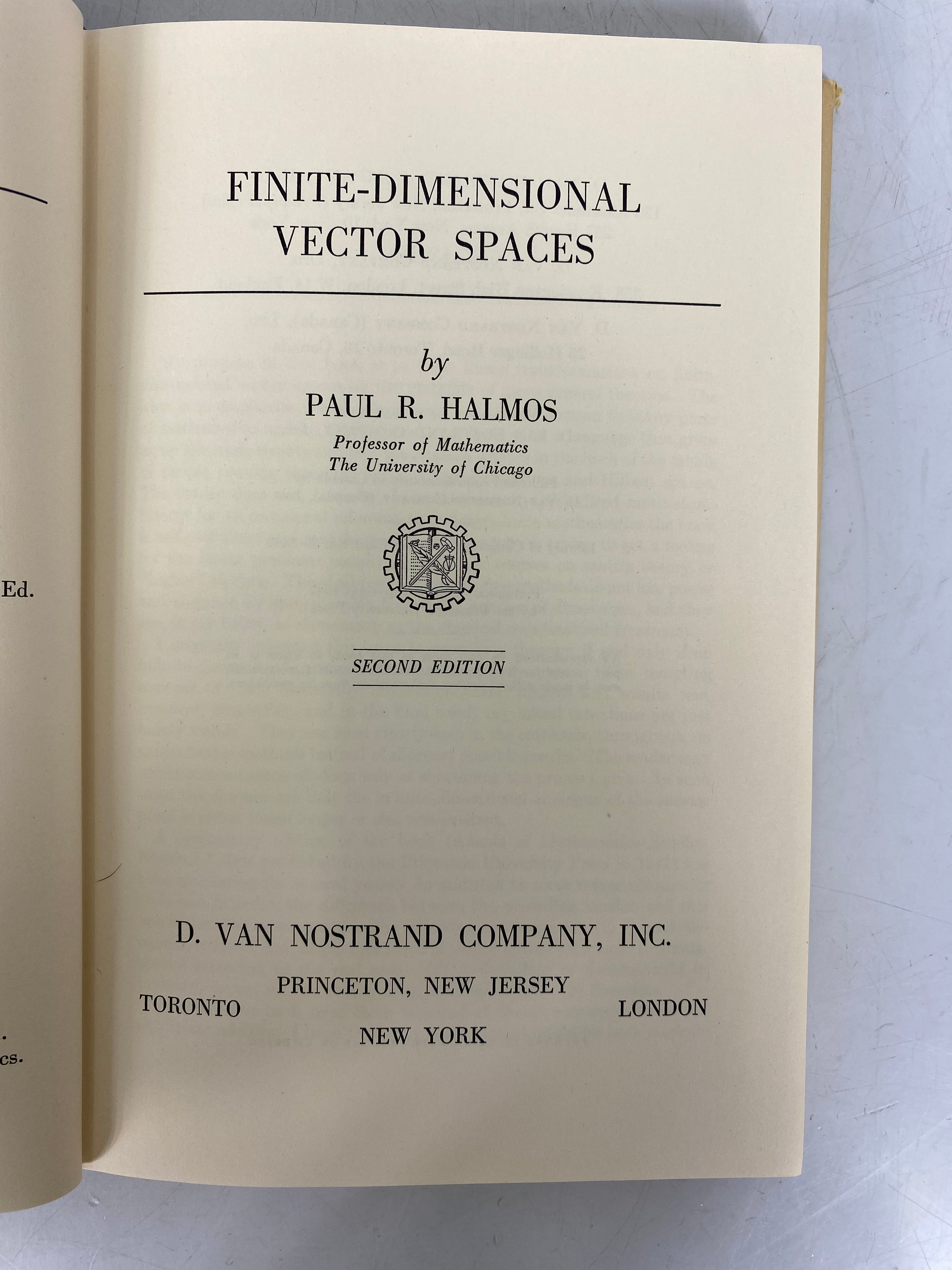 Finite-Dimensional Vector Spaces by Paul Halmos 1958 HC DJ