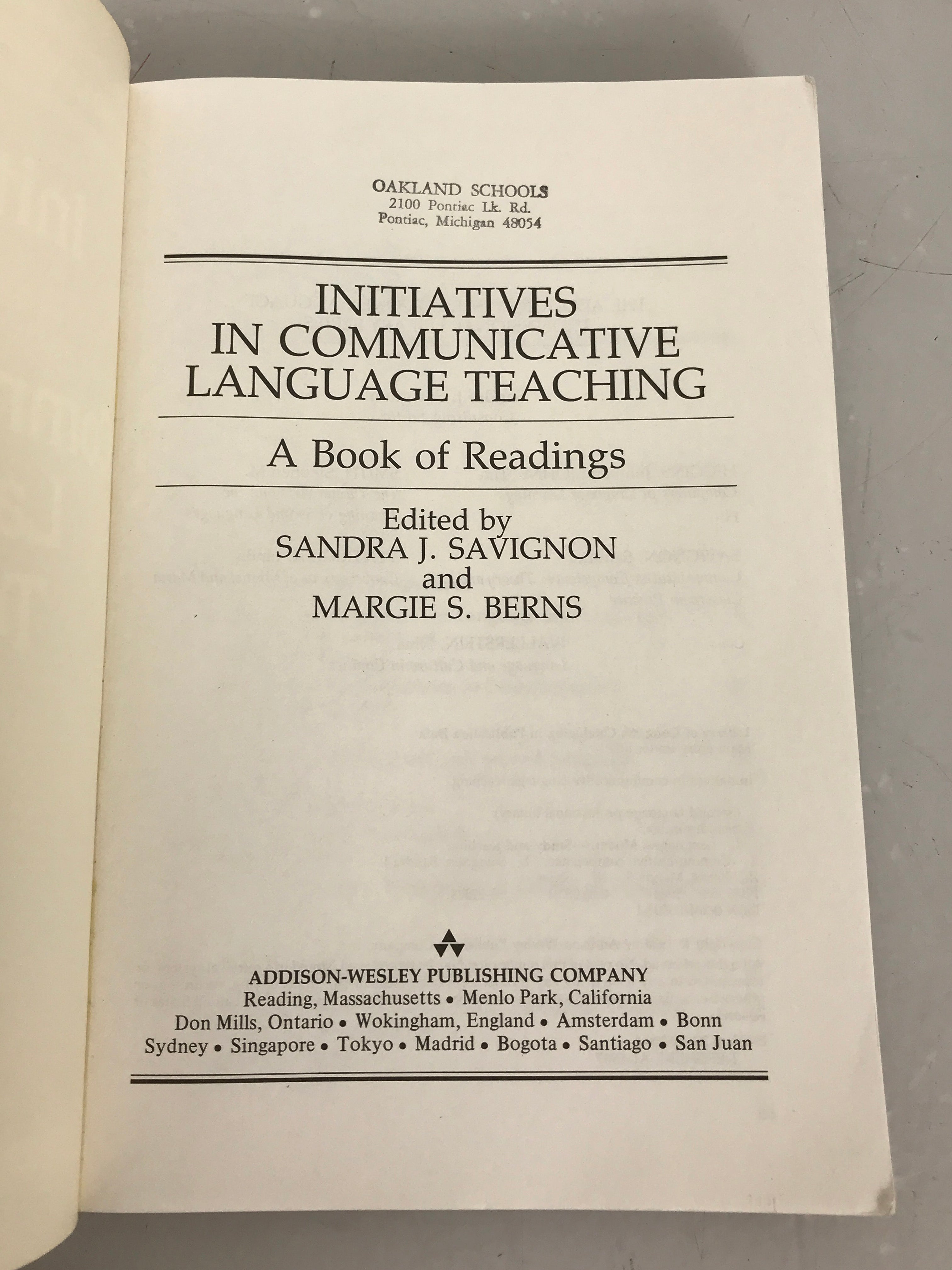 2 Volume Set: Initiatives in Communicative Language Teaching  a Book of Readings by Savignon and Berns 1984-1987 SC