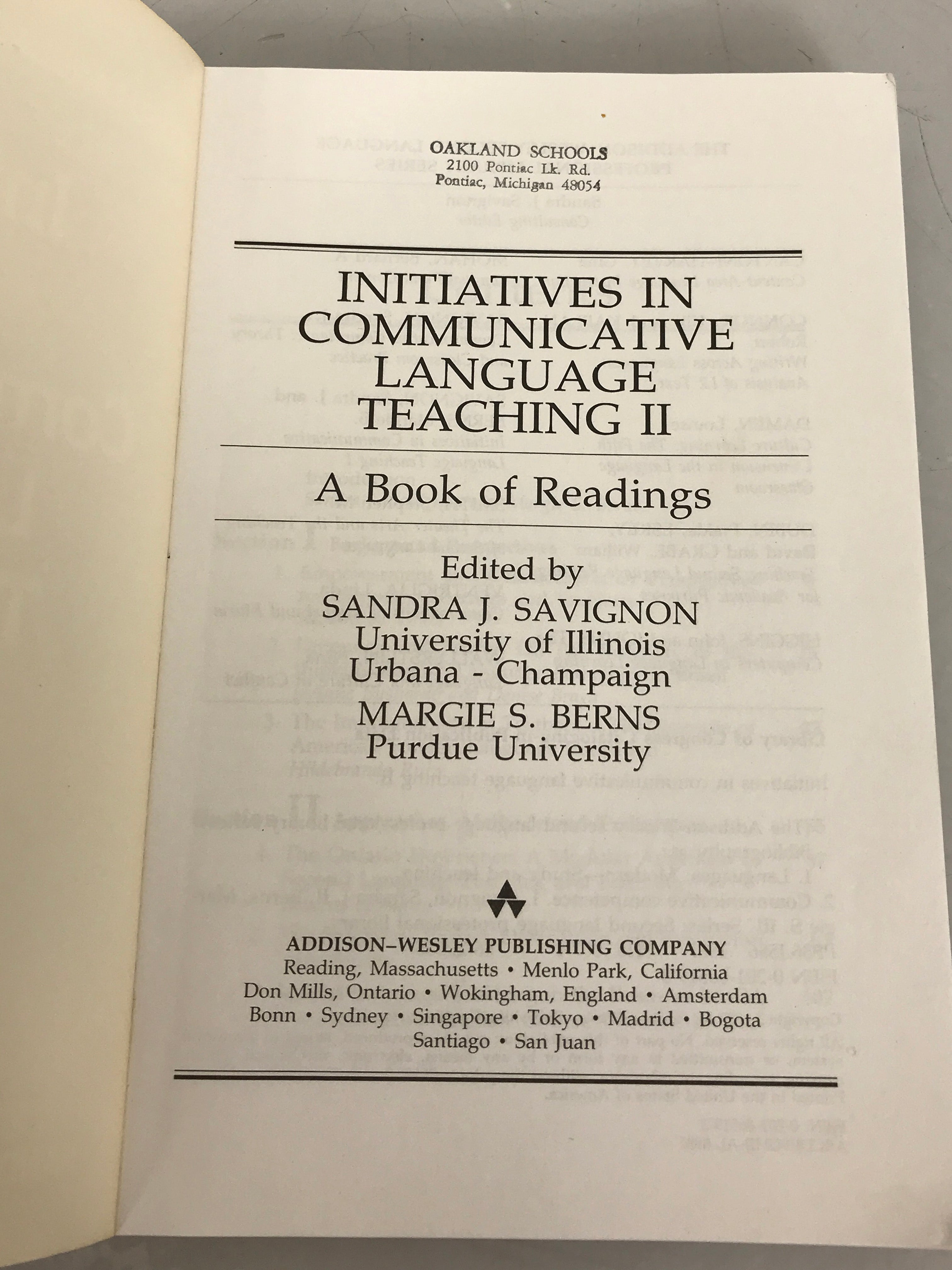 2 Volume Set: Initiatives in Communicative Language Teaching  a Book of Readings by Savignon and Berns 1984-1987 SC