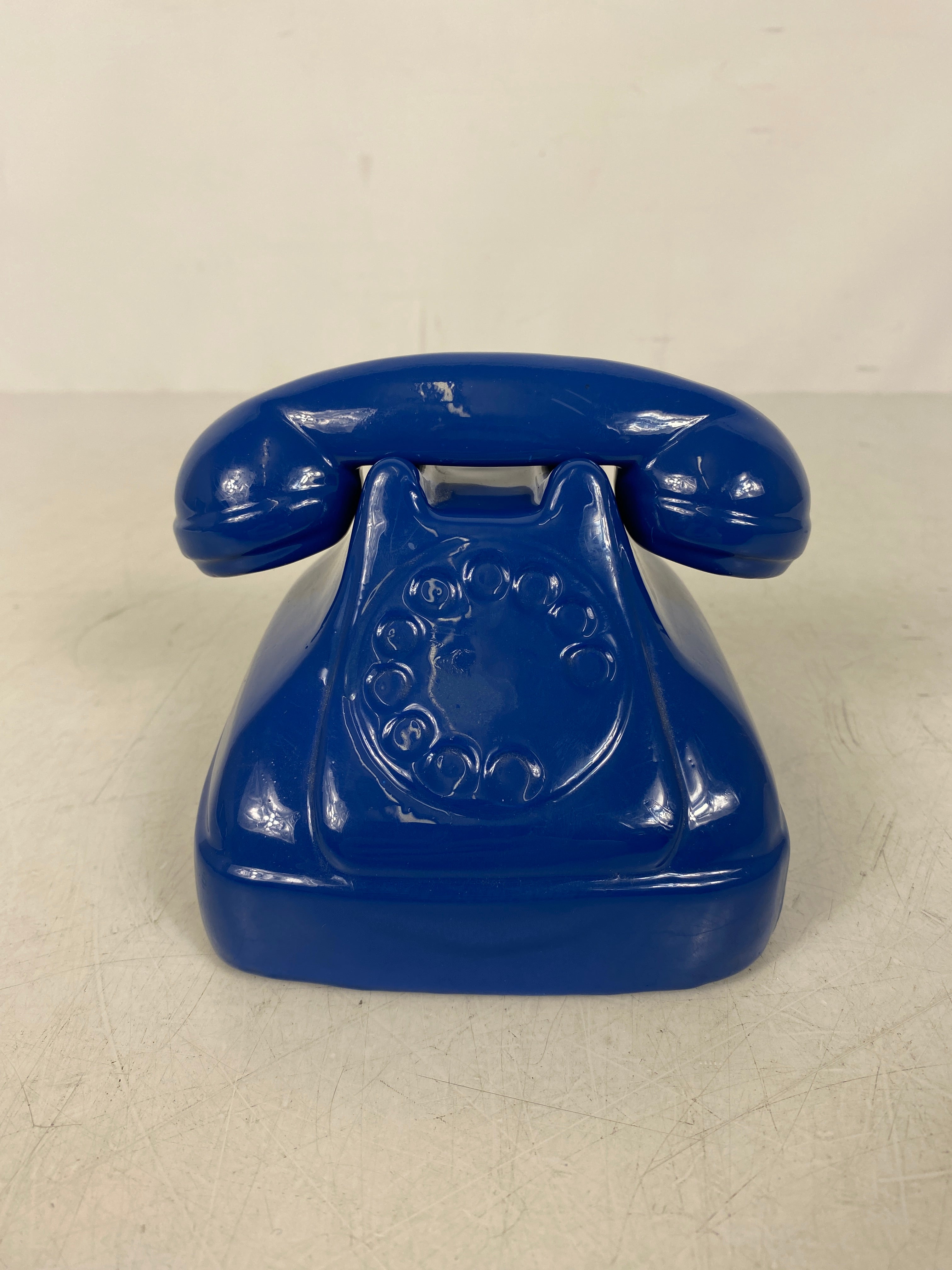 Vintage 1985 OCI Omnibus Blue Ceramic Rotary Telephone Coin Bank