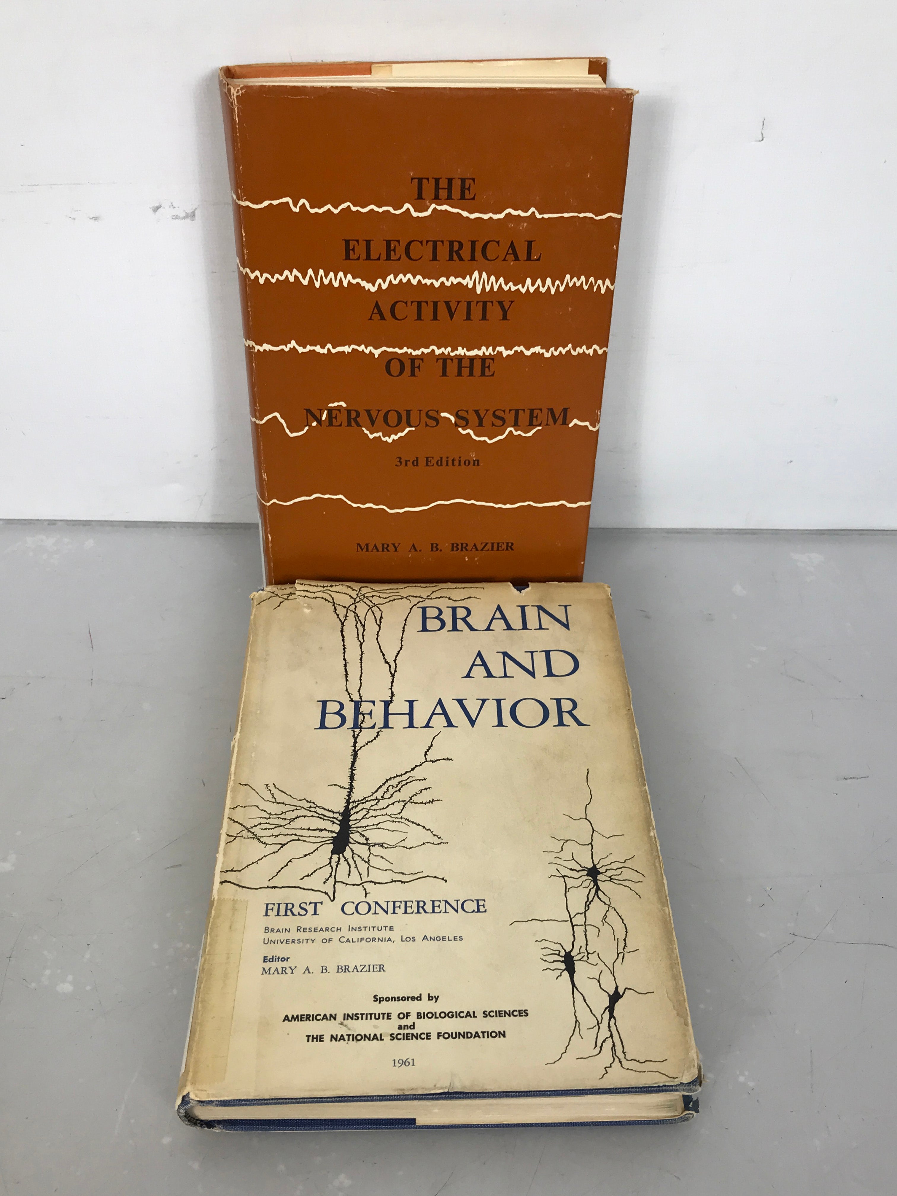 Lot of 2 Mary A.B. Brazier Books: The Electrical Activity of the Nervous System Third Edition (1968) and Brain and Behavior First Conference (1961)  HC DJ