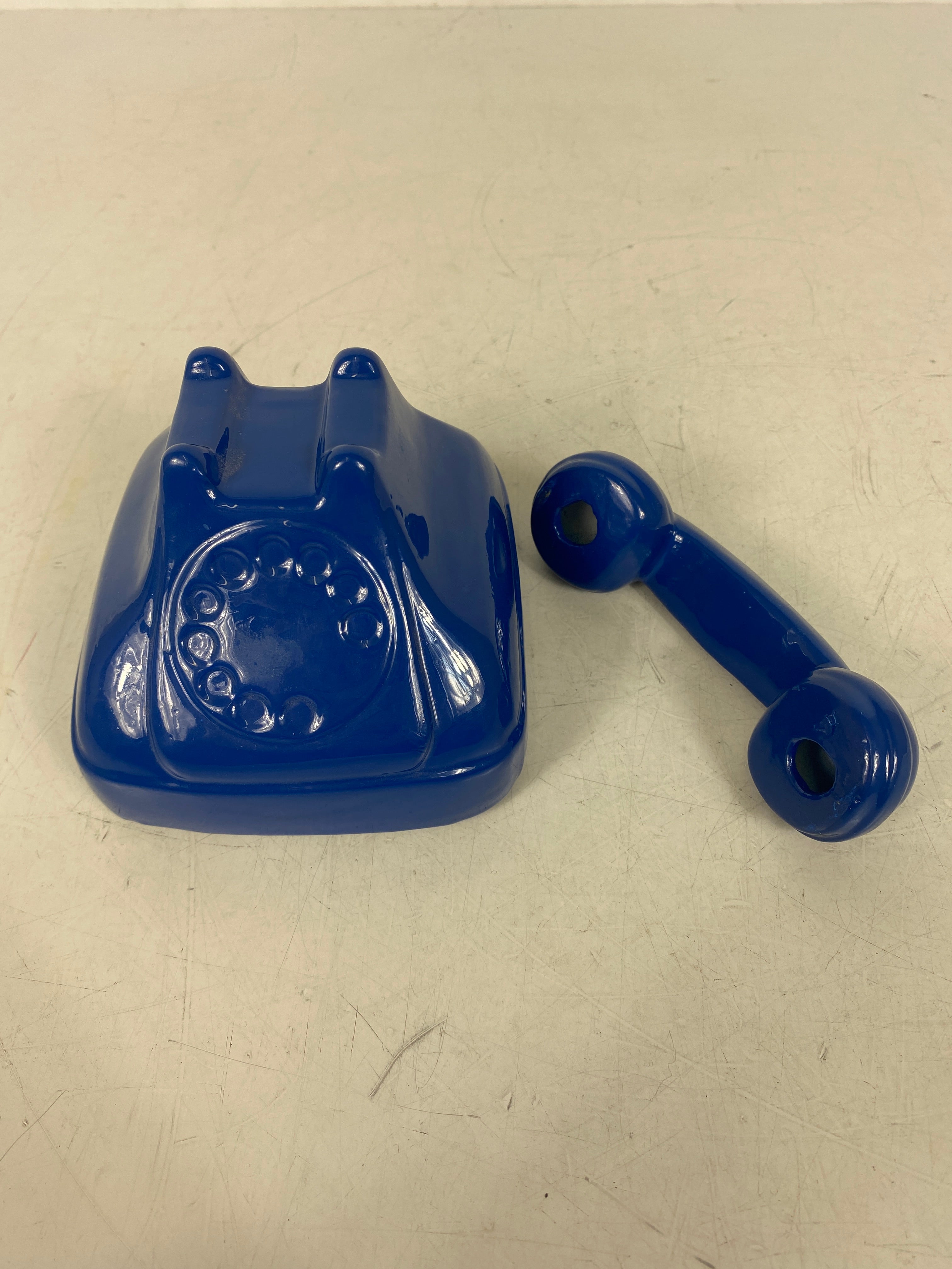 Vintage 1985 OCI Omnibus Blue Ceramic Rotary Telephone Coin Bank