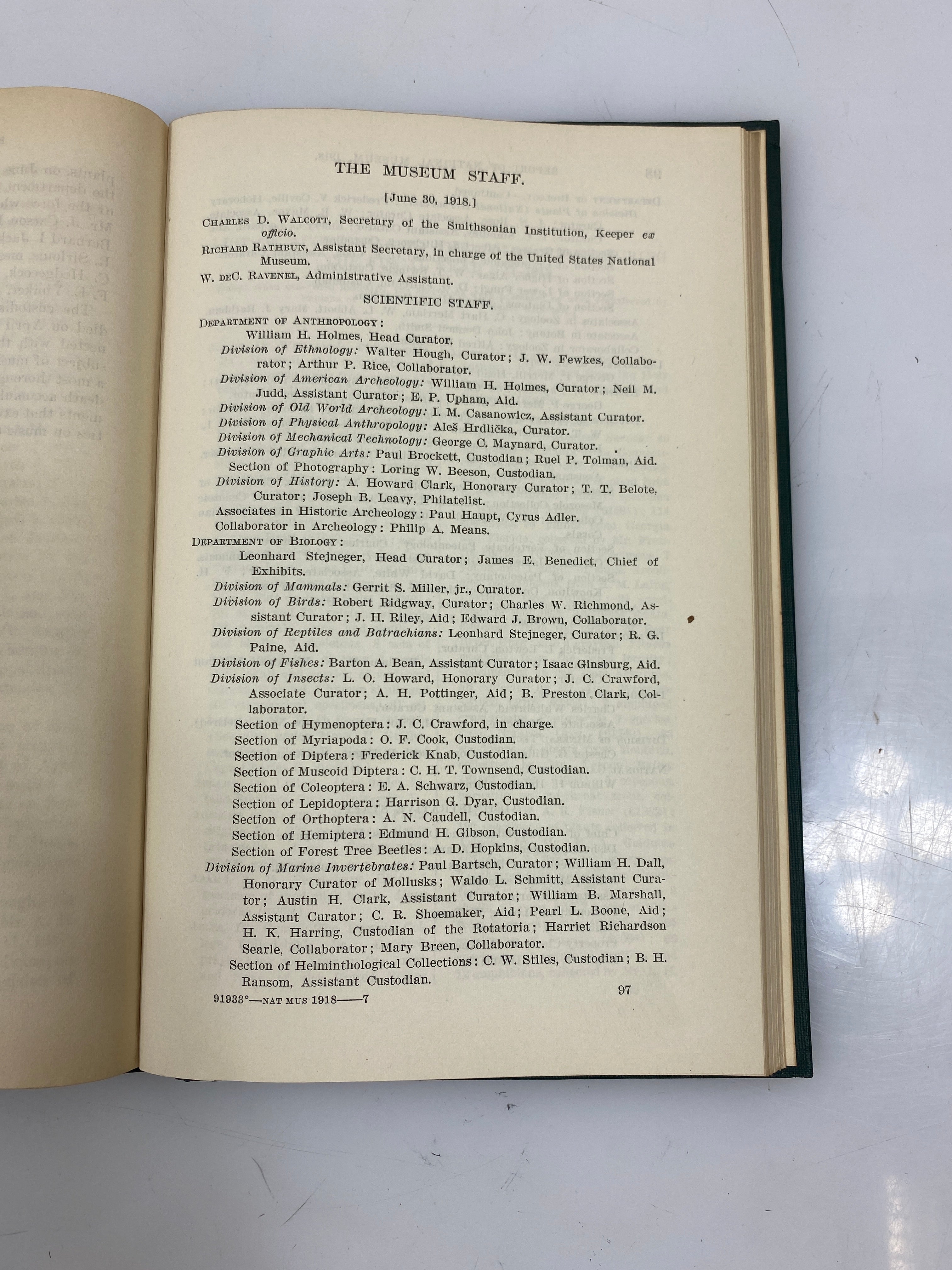Annual Report of the Board of Regents of the Smithsonian Institution 1919 HC