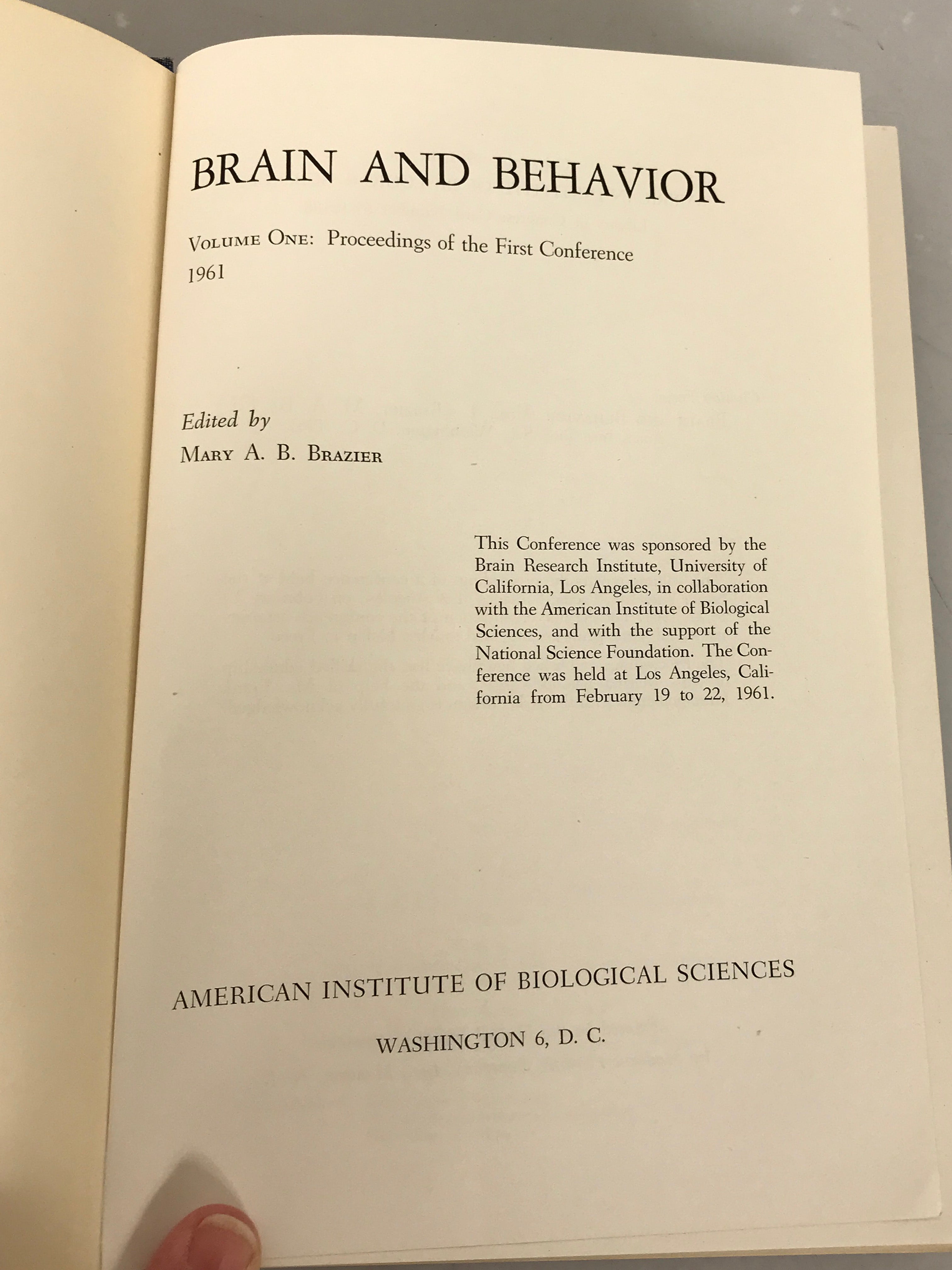 Lot of 2 Mary A.B. Brazier Books: The Electrical Activity of the Nervous System Third Edition (1968) and Brain and Behavior First Conference (1961)  HC DJ