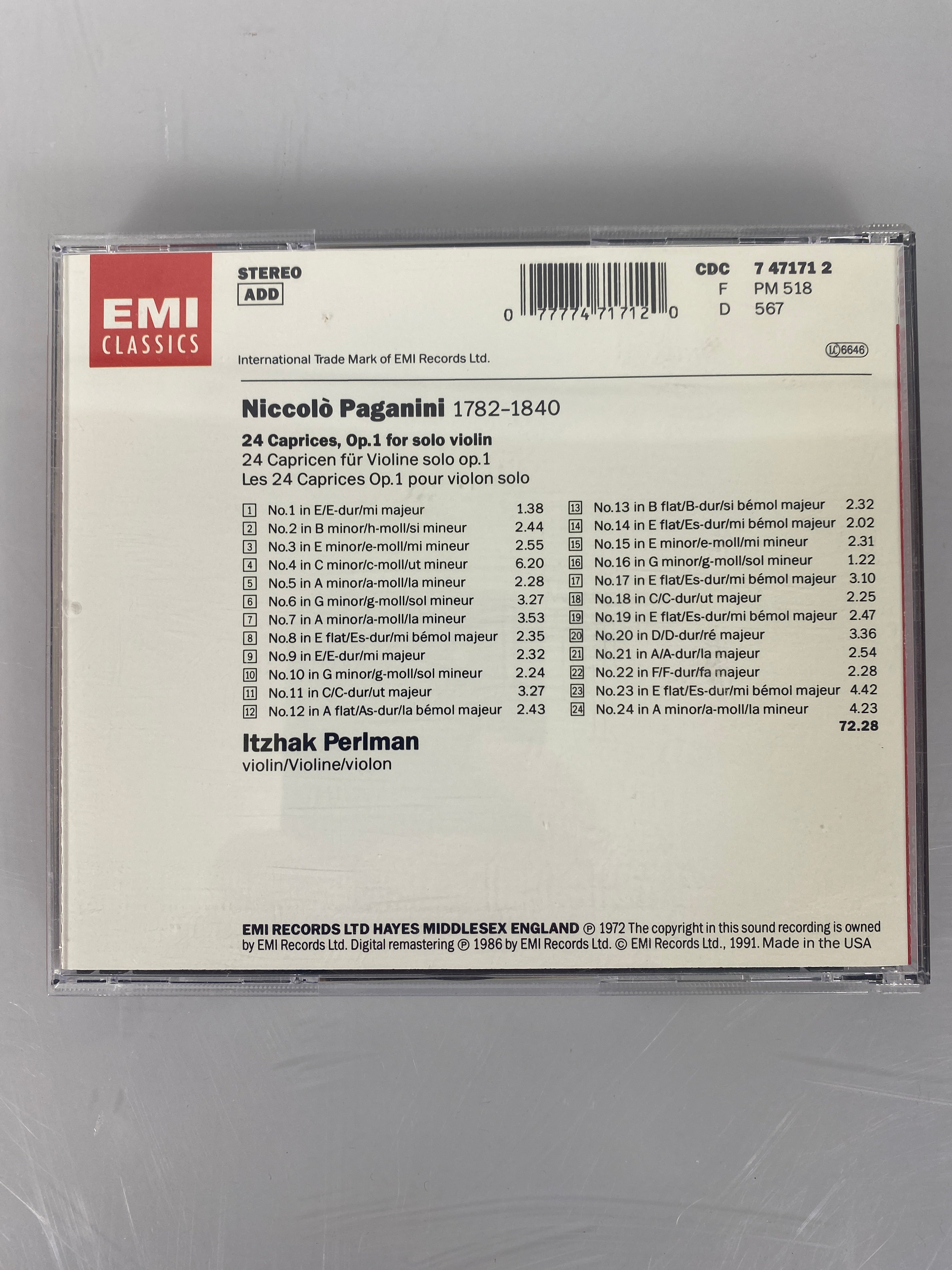 Itzhak Perlman Paganini 24 Caprices CD