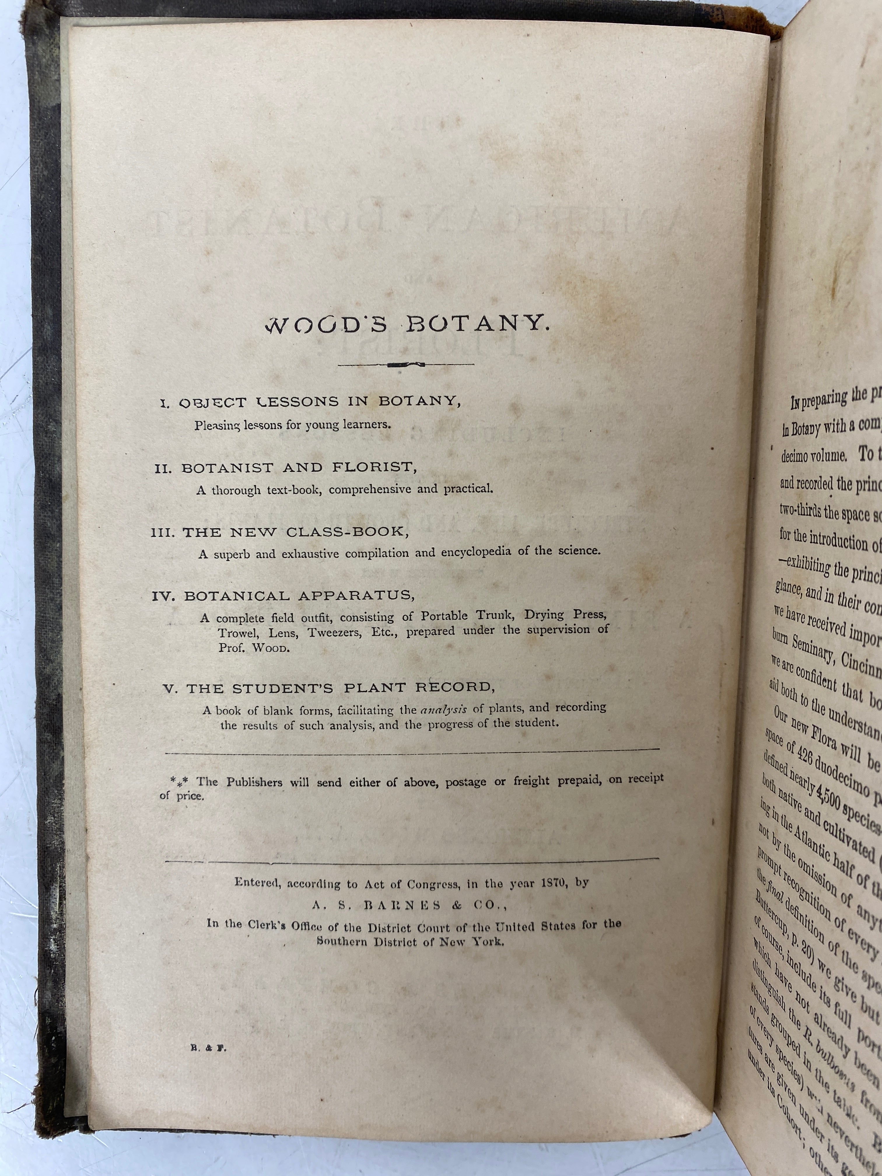 The American Botanist & Florist A. Wood 1870 Antique HC